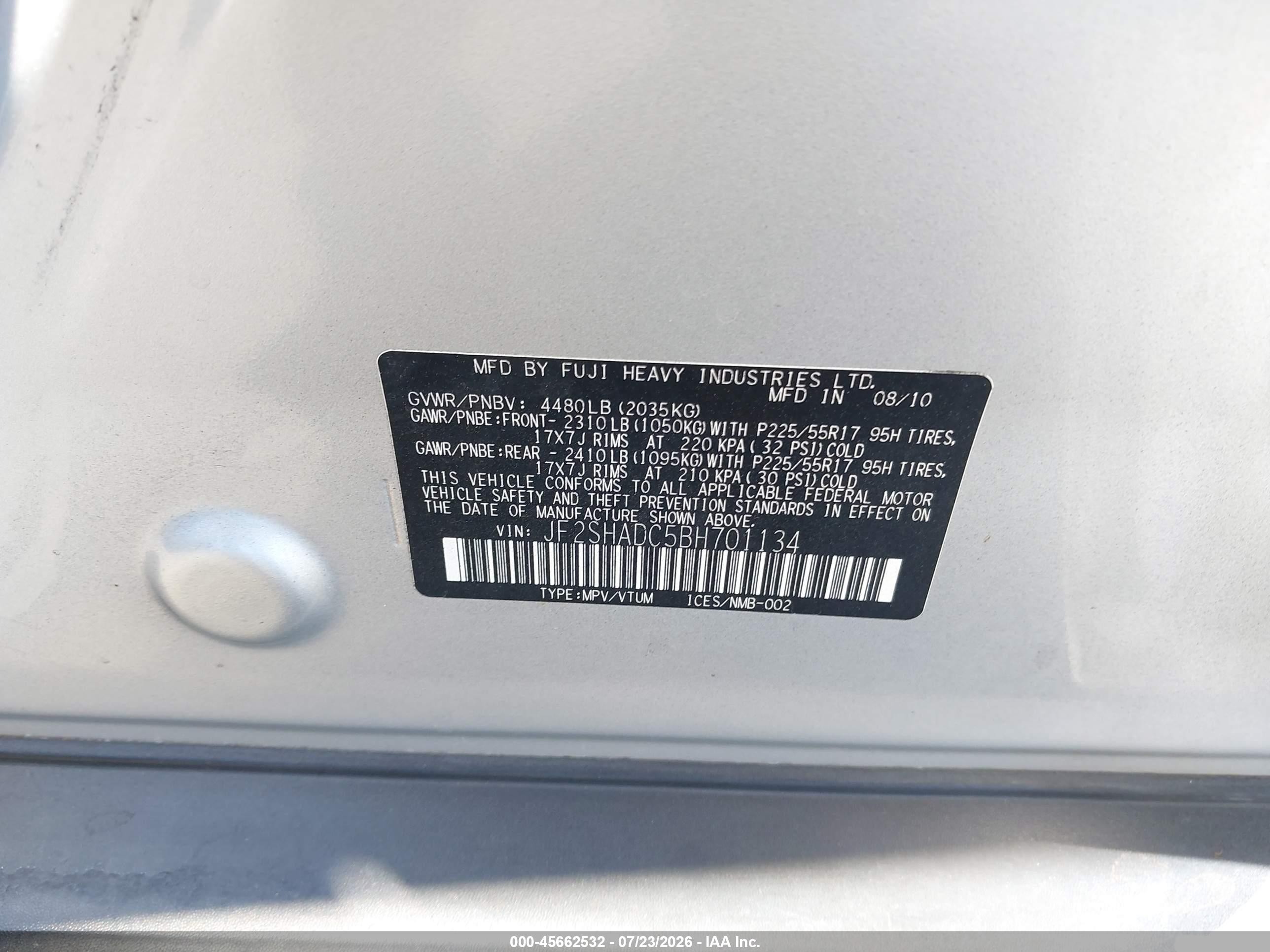 2011 Subaru Forester 2.5x Premium Silver vin: JF2SHADC5BH701134
