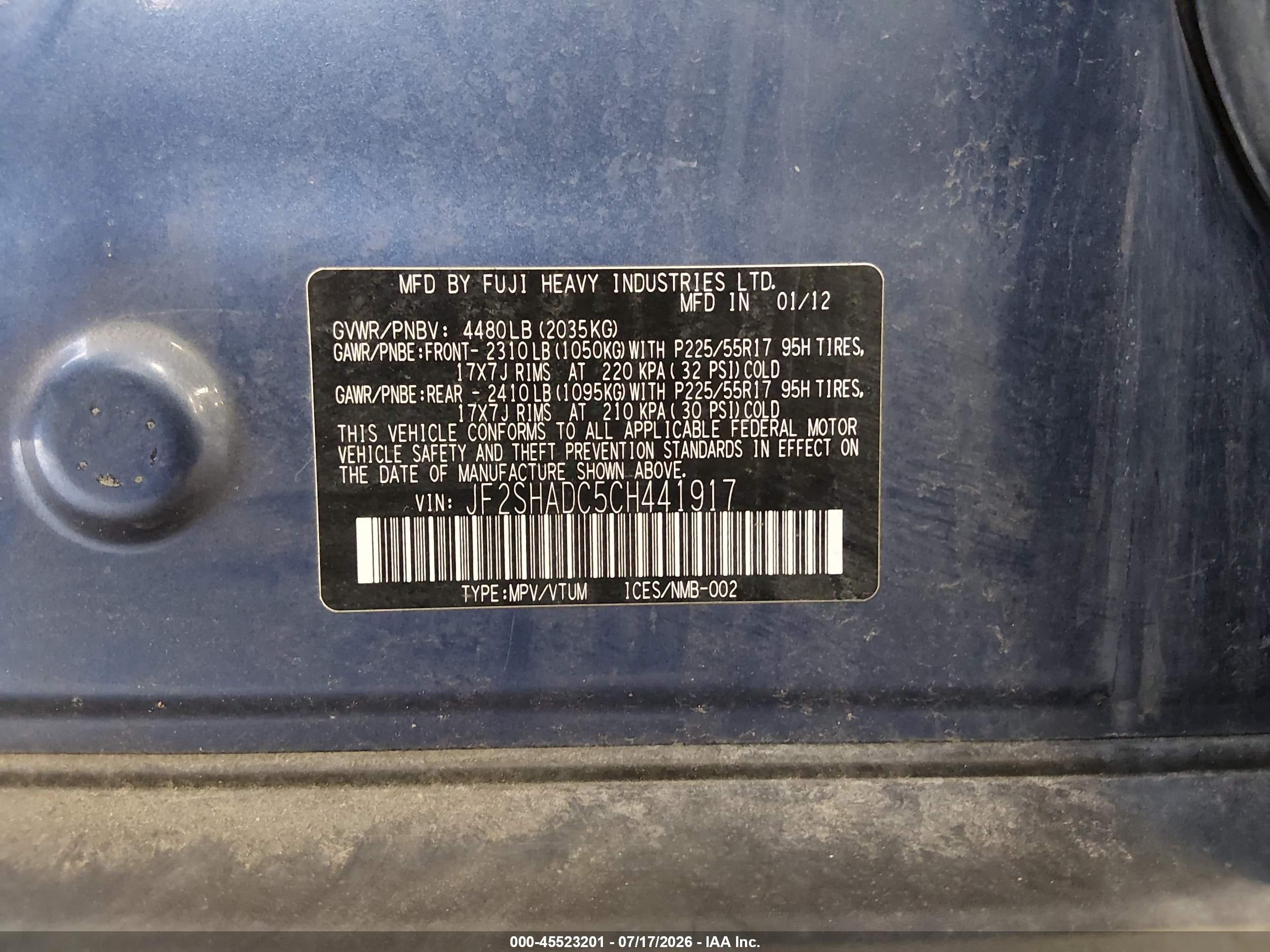 2012 Subaru Forester 2.5x Premium Blue vin: JF2SHADC5CH441917
