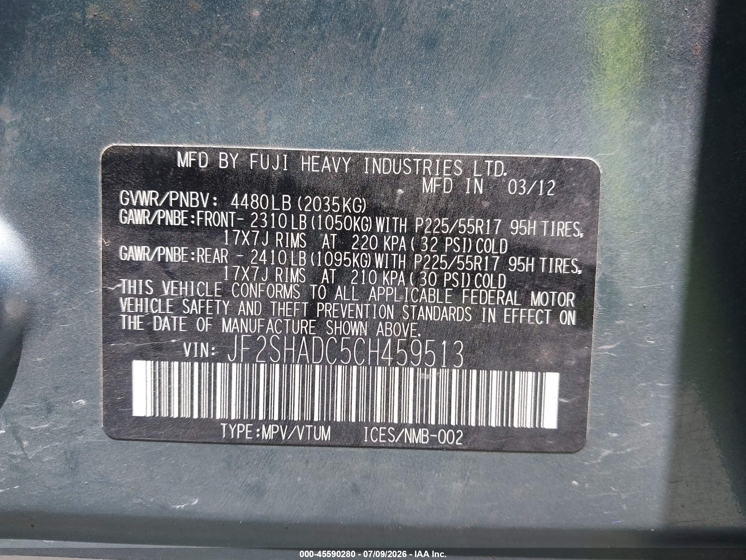 2012 Subaru Forester 2.5x Premium Turquoise vin: JF2SHADC5CH459513