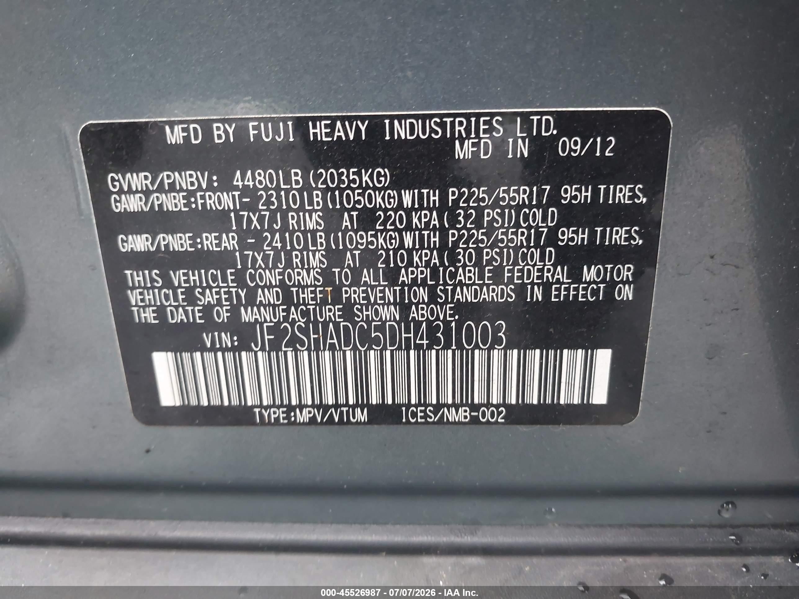 2013 Subaru Forester 2.5x Premium Кремовый vin: JF2SHADC5DH431003
