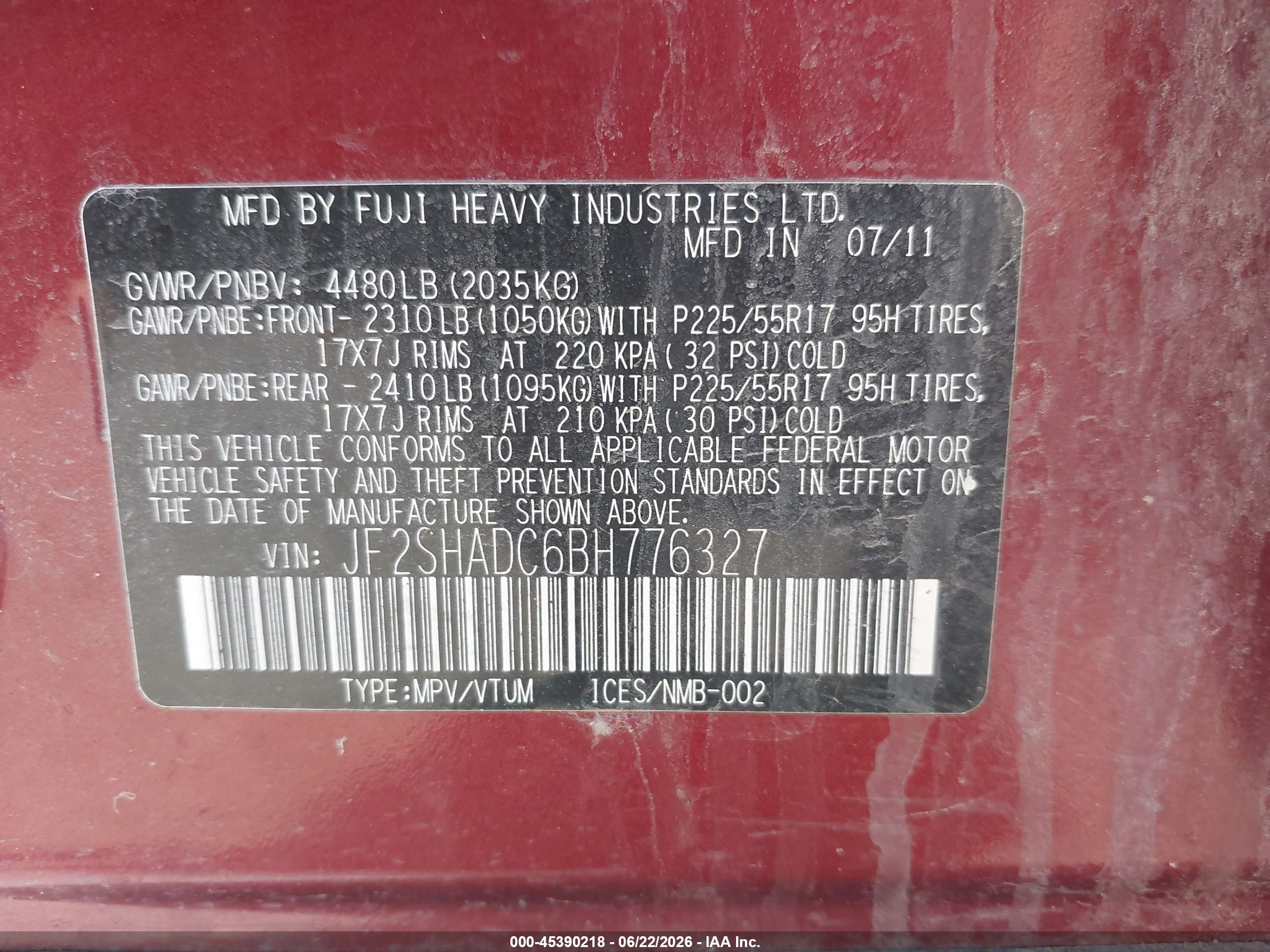 2011 Subaru Forester 2.5x Premium Maroon vin: JF2SHADC6BH776327