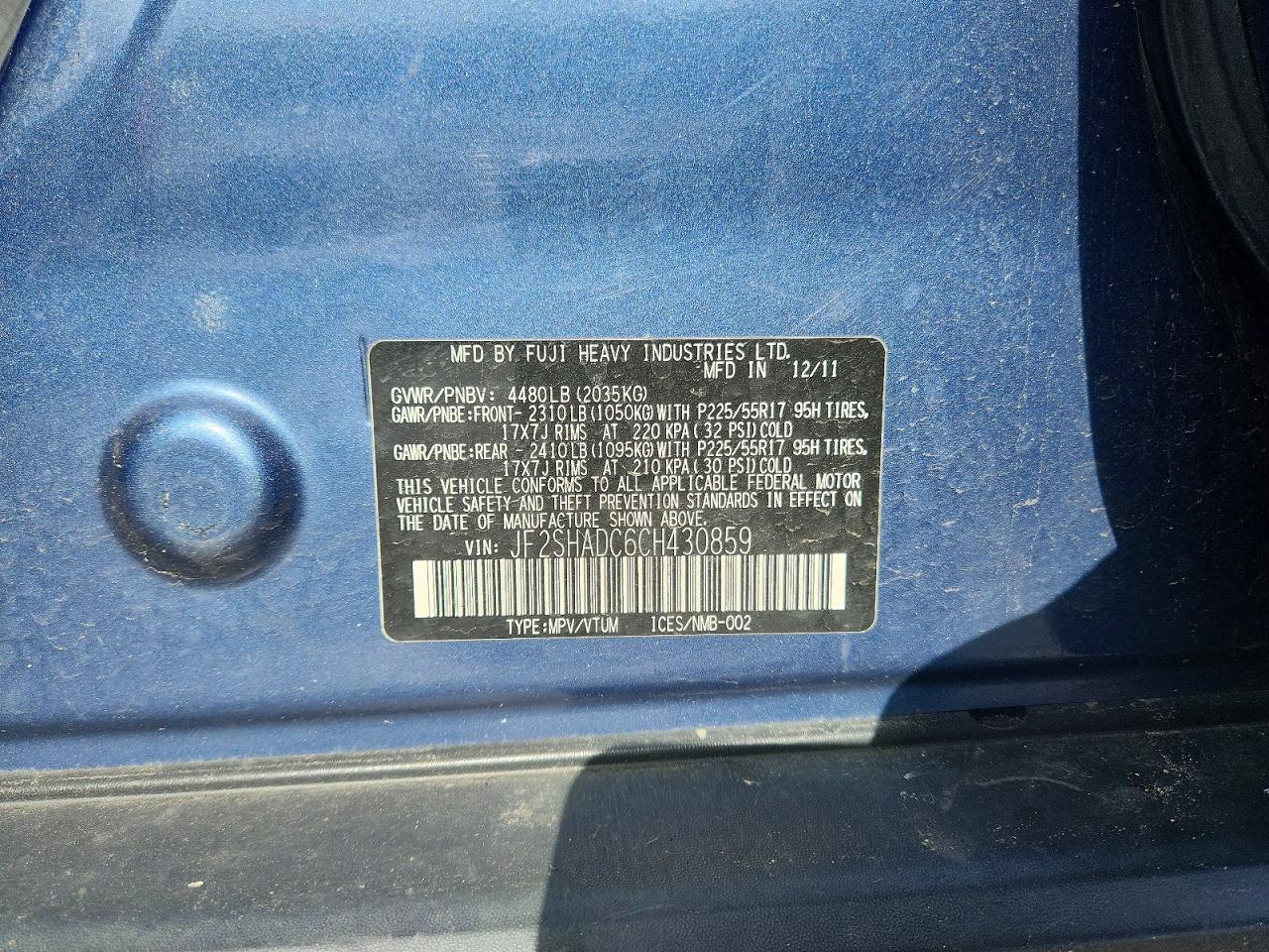 2012 Subaru Forester 2.5x Premium Blue vin: JF2SHADC6CH430859