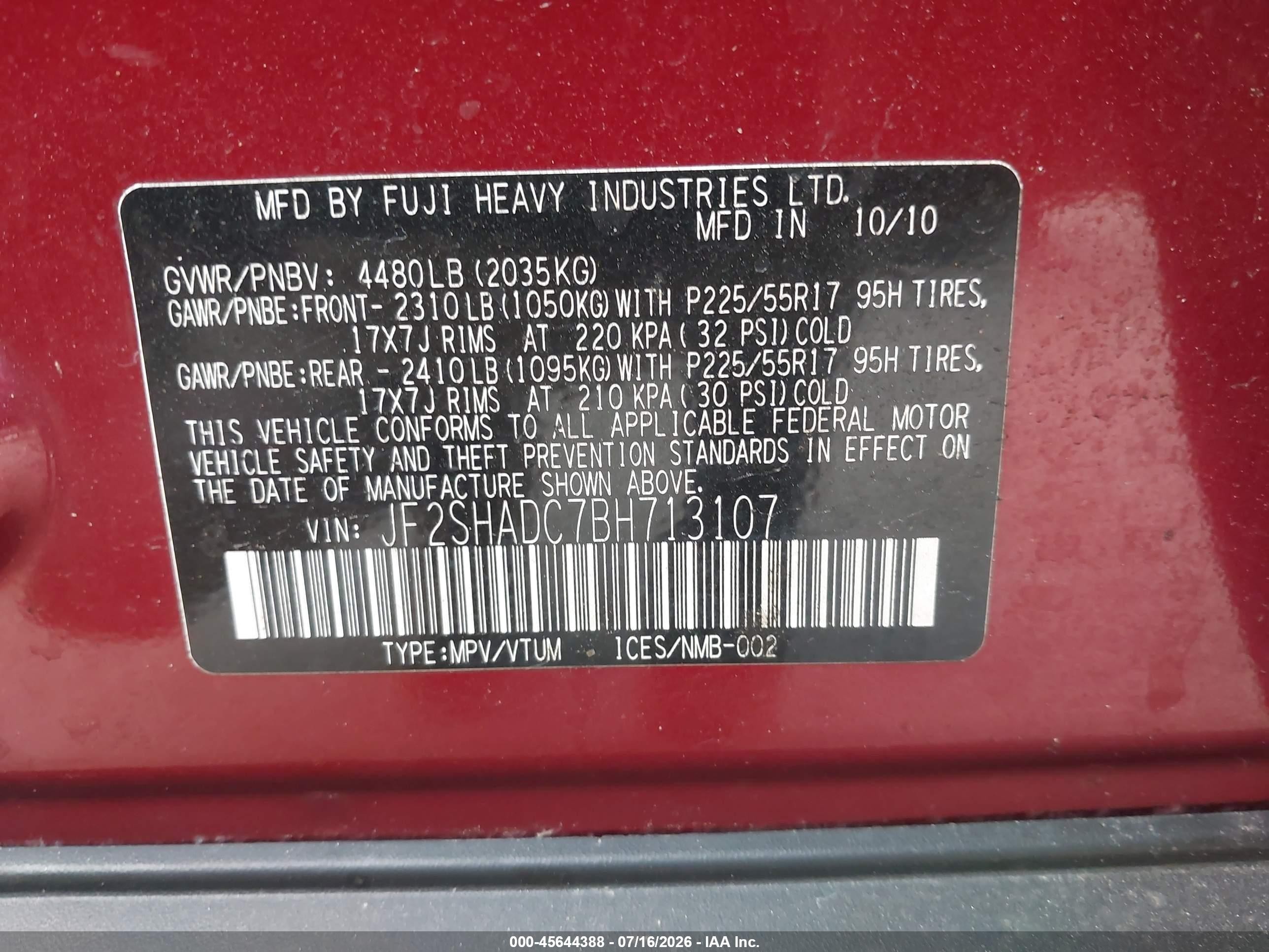 2011 Subaru Forester 2.5x Premium Red vin: JF2SHADC7BH713107