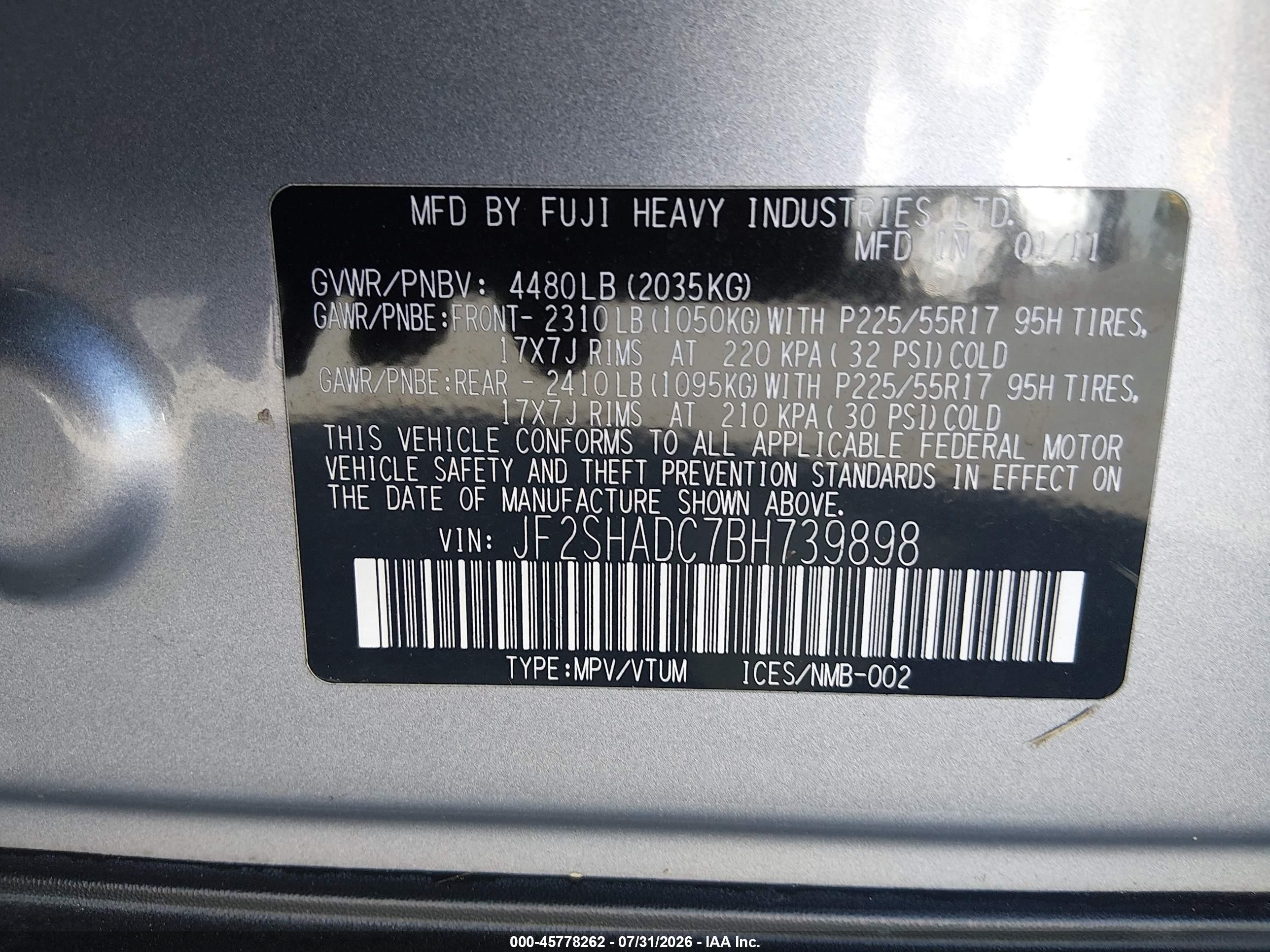 2011 Subaru Forester 2.5x Premium Серебряный vin: JF2SHADC7BH739898