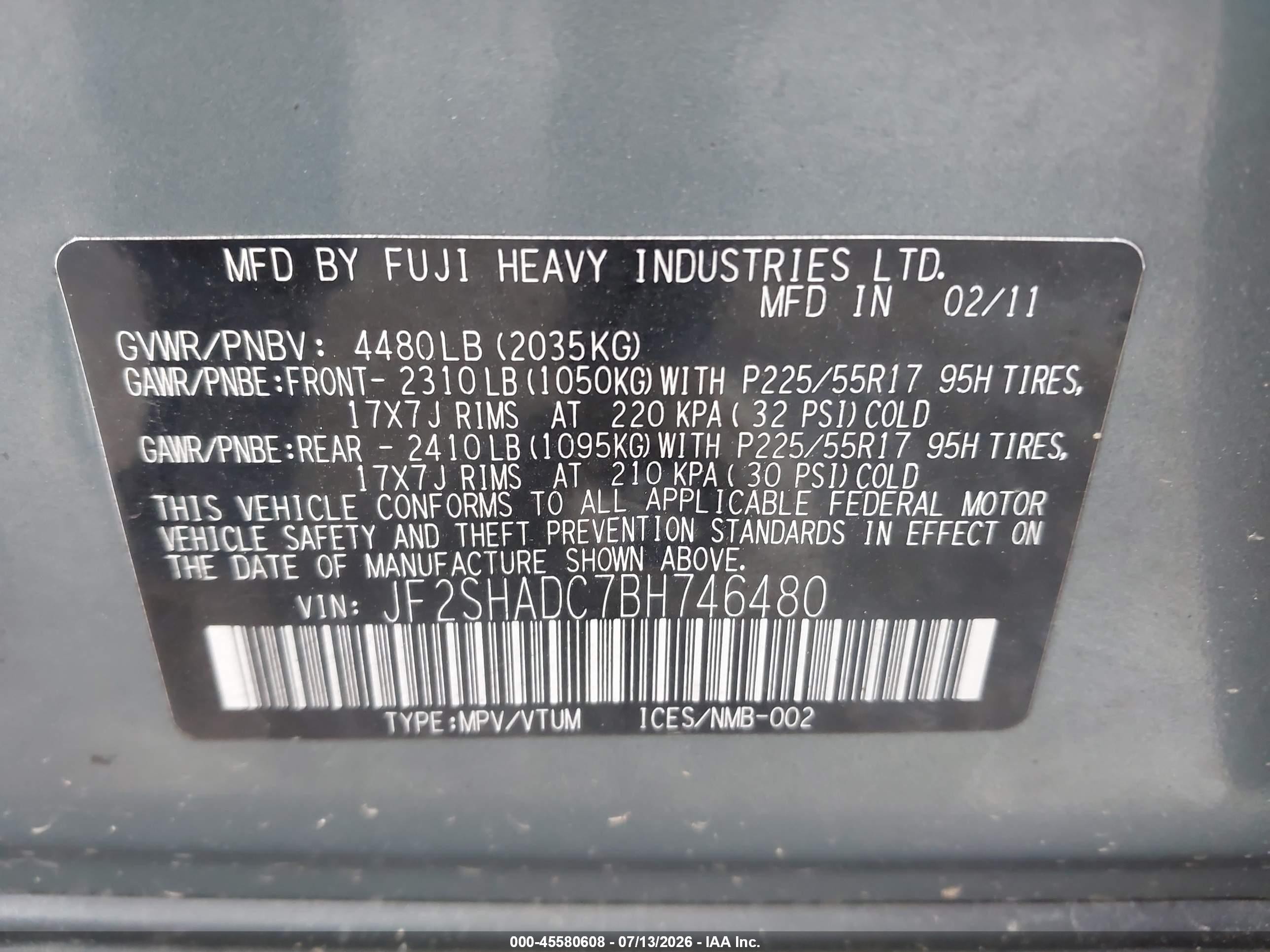 2011 Subaru Forester 2.5x Premium Light Blue vin: JF2SHADC7BH746480