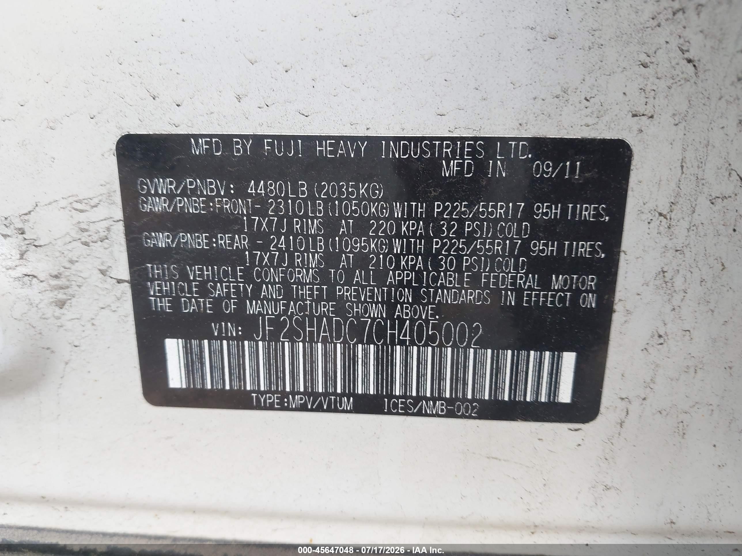 2012 Subaru Forester 2.5x Premium White vin: JF2SHADC7CH405002