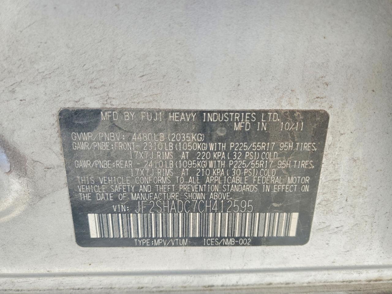 2012 Subaru Forester 2.5x Premium Серебряный vin: JF2SHADC7CH412595