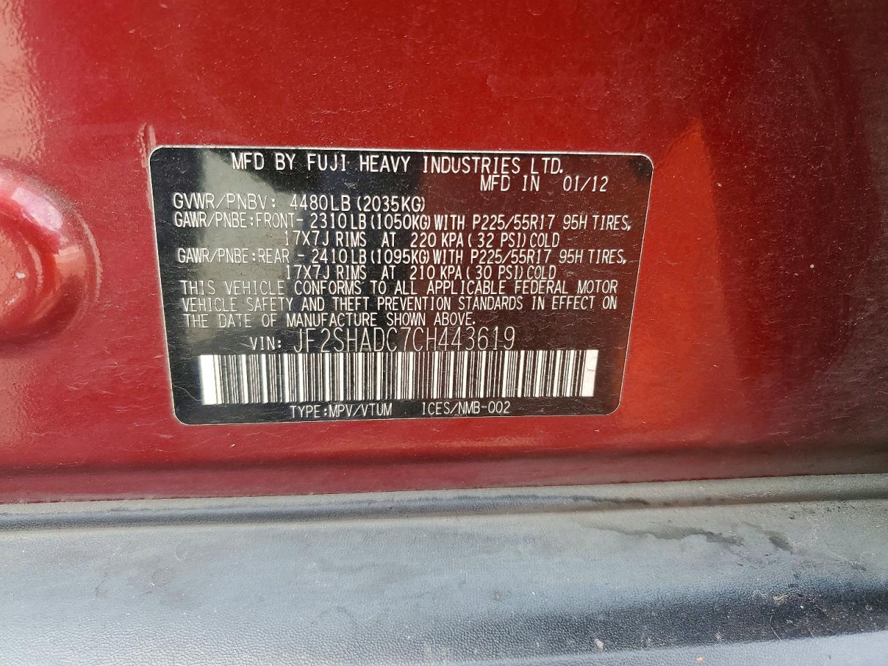 2012 Subaru Forester 2.5x Premium Maroon vin: JF2SHADC7CH443619