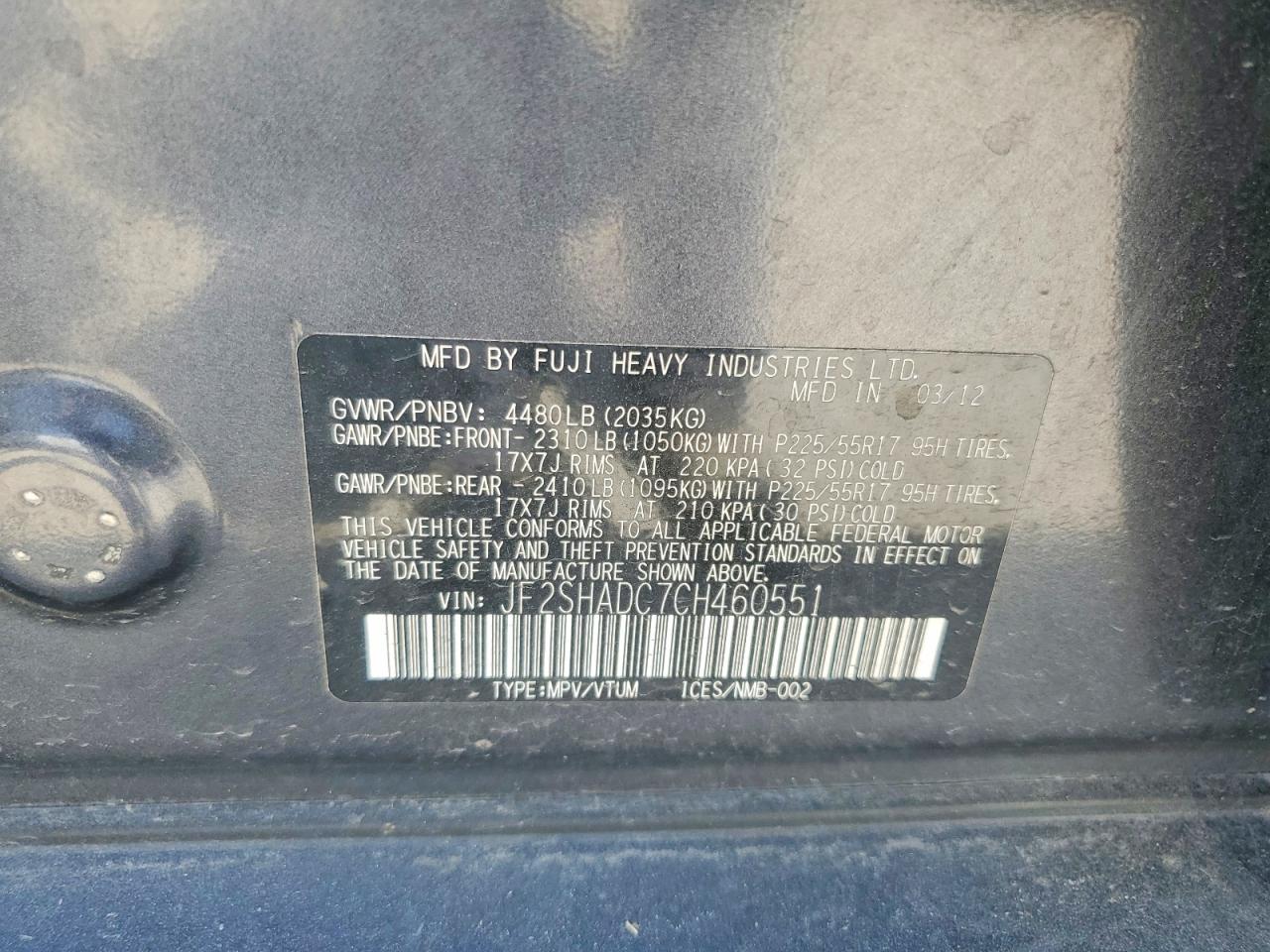 2012 Subaru Forester 2.5x Premium Gray vin: JF2SHADC7CH460551