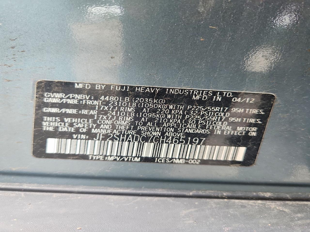 2012 Subaru Forester 2.5x Premium Blue vin: JF2SHADC7CH465197