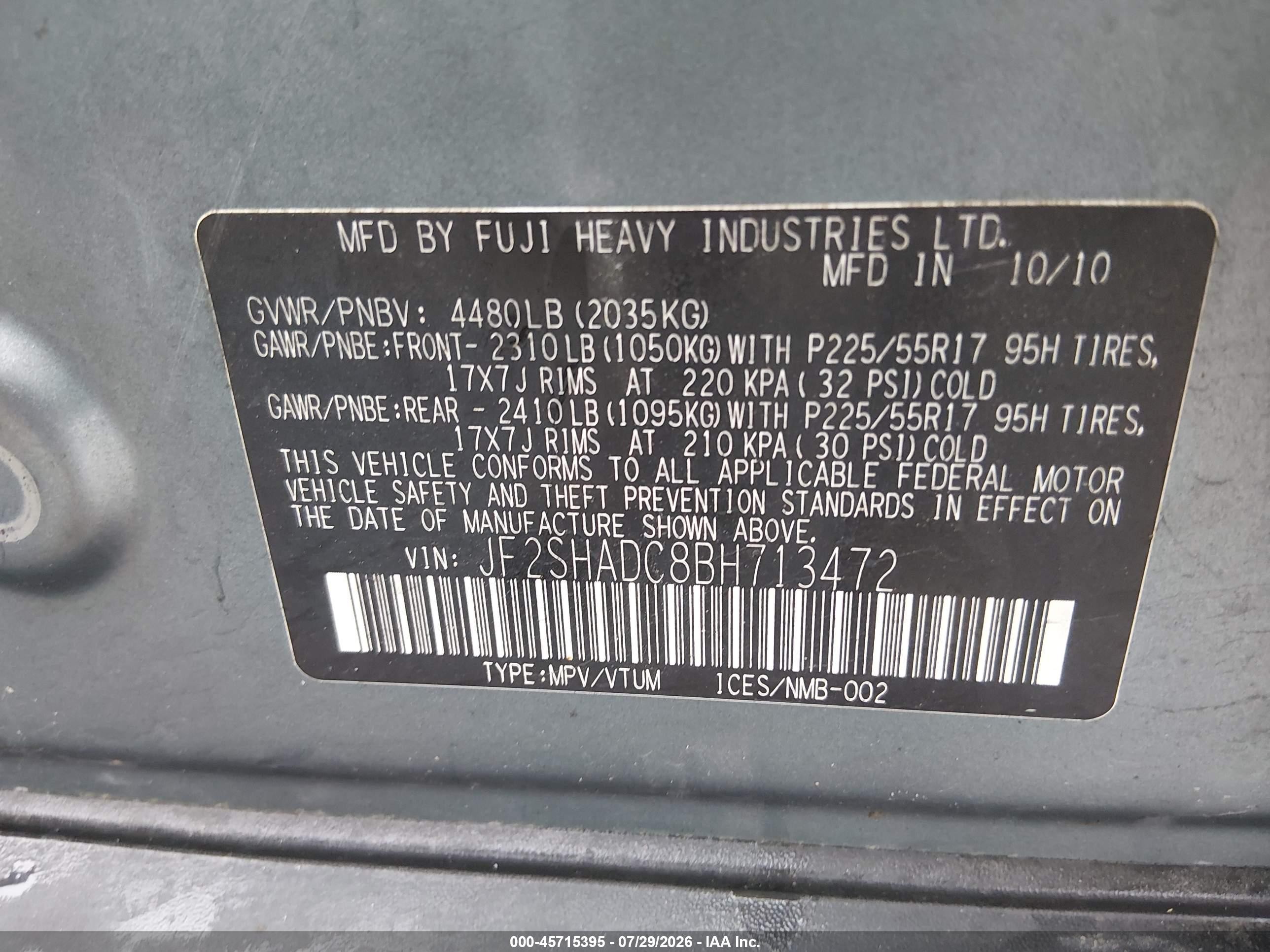 2011 Subaru Forester 2.5x Premium Green vin: JF2SHADC8BH713472
