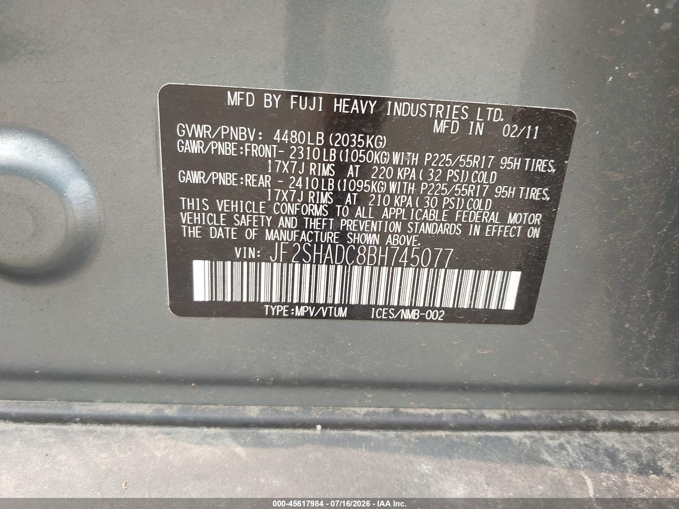 2011 Subaru Forester 2.5x Premium Серый vin: JF2SHADC8BH745077