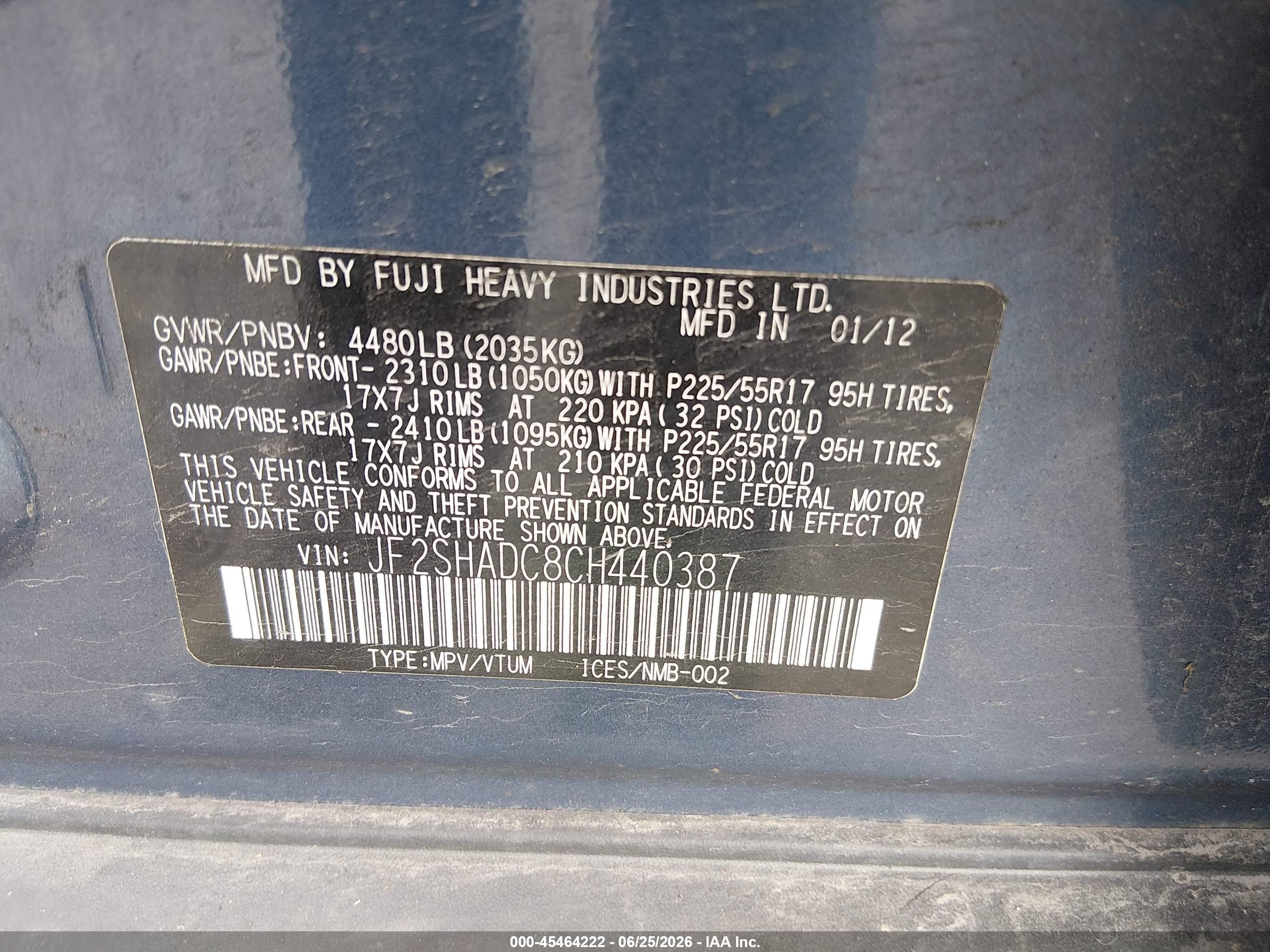 2012 Subaru Forester 2.5x Premium Blue vin: JF2SHADC8CH440387