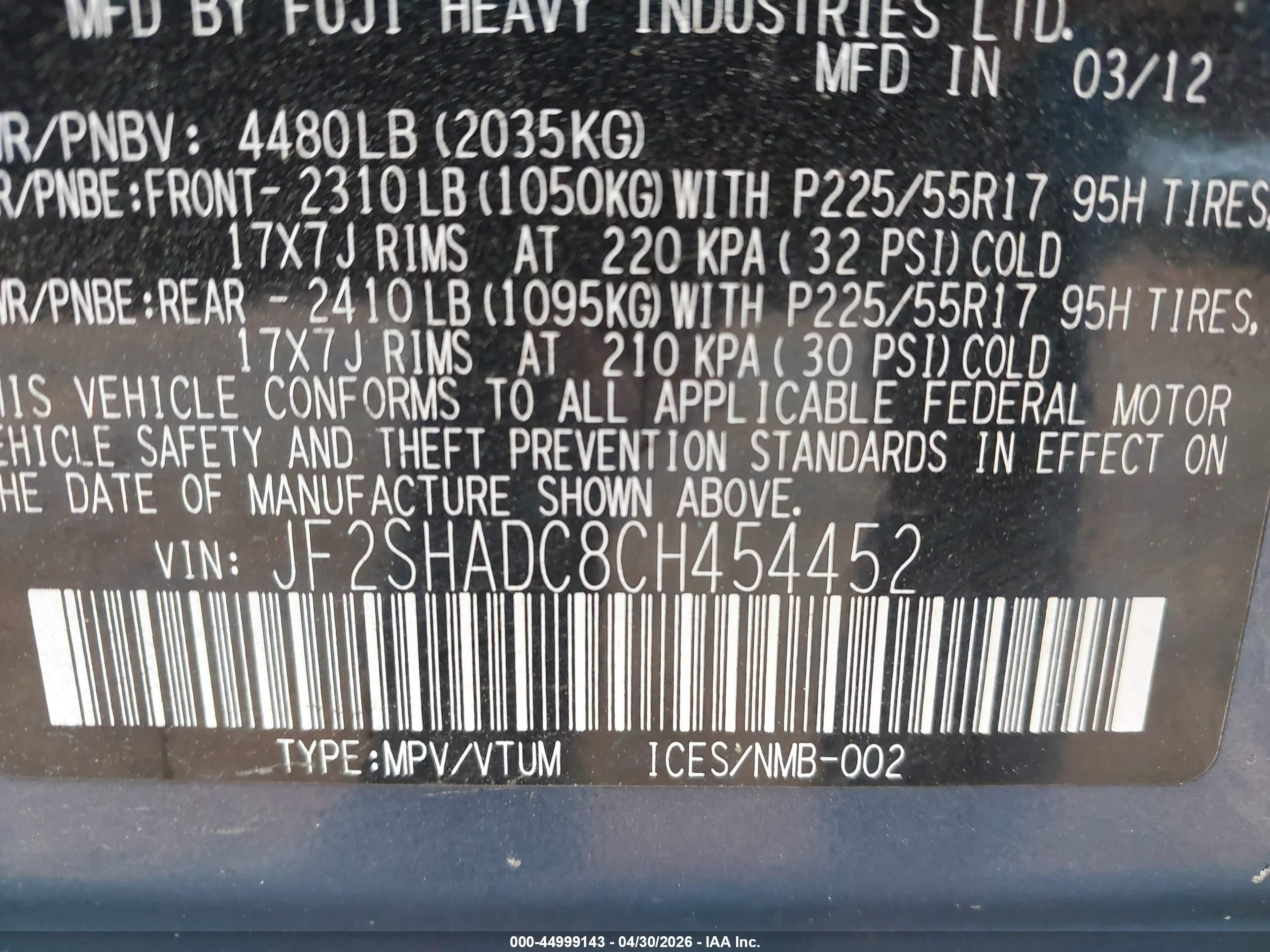 2012 Subaru Forester 2.5x Premium Blue vin: JF2SHADC8CH454452