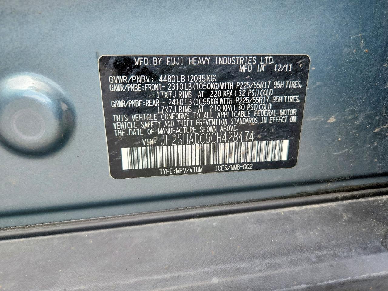 2012 Subaru Forester 2.5x Premium Teal vin: JF2SHADC9CH428474