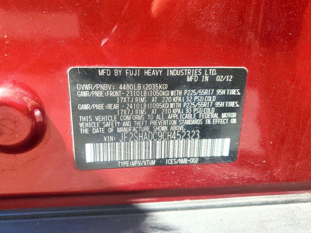 2012 Subaru Forester 2.5x Premium Red vin: JF2SHADC9CH452323