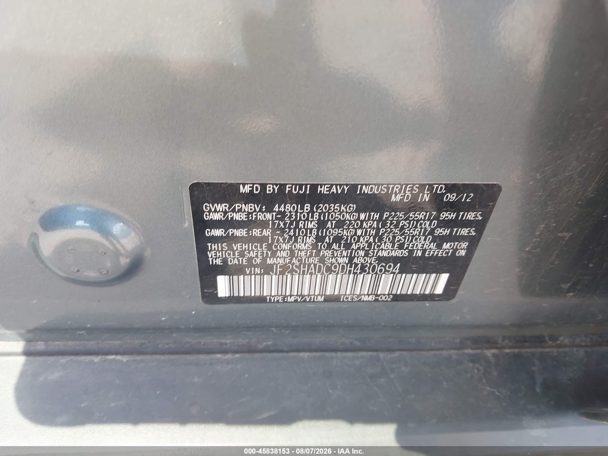 2013 Subaru Forester 2.5x Premium Light Blue vin: JF2SHADC9DH430694