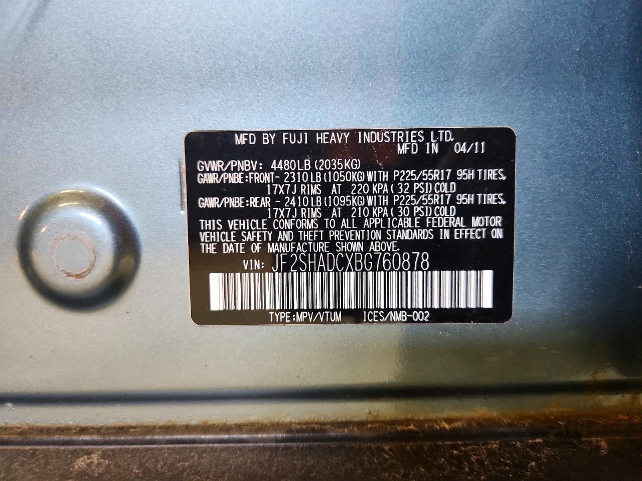 2011 Subaru Forester 2.5x Premium Teal vin: JF2SHADCXBG760878