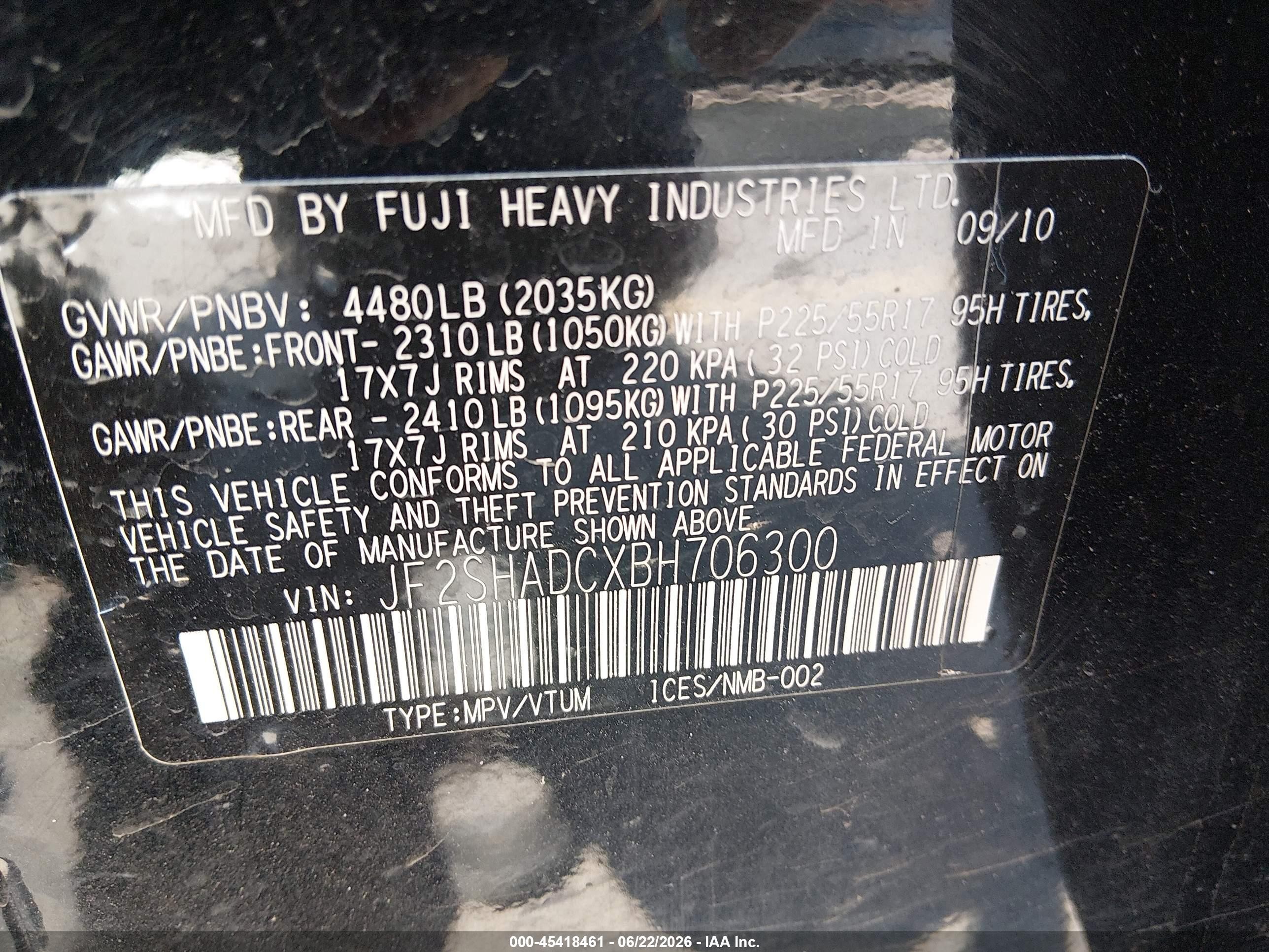 2011 Subaru Forester 2.5x Premium Black vin: JF2SHADCXBH706300