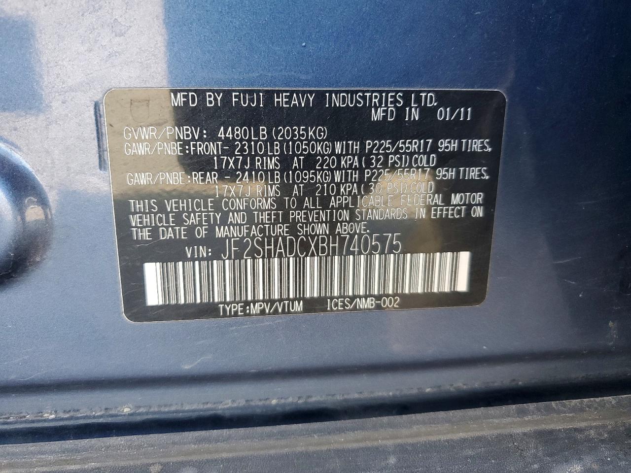 2011 Subaru Forester Blue vin: JF2SHADCXBH740575