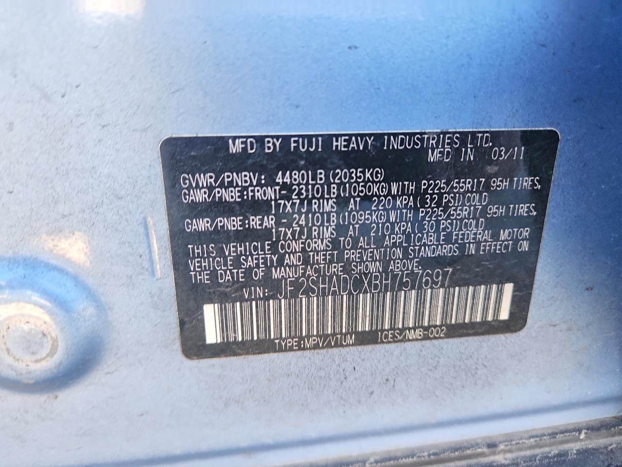 2011 Subaru Forester 2.5x Premium Blue vin: JF2SHADCXBH757697