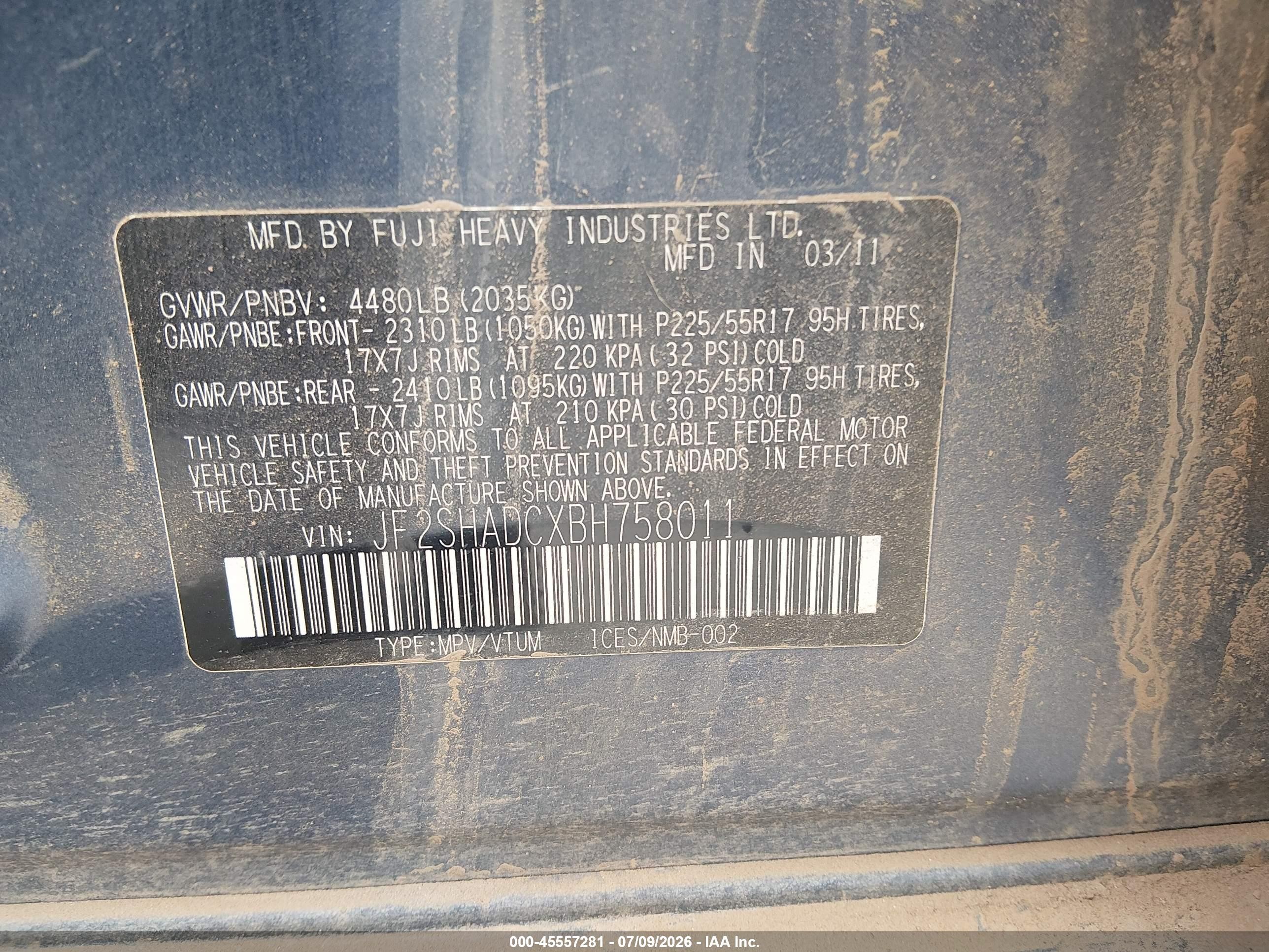 2011 Subaru Forester 2.5x Premium Blue vin: JF2SHADCXBH758011