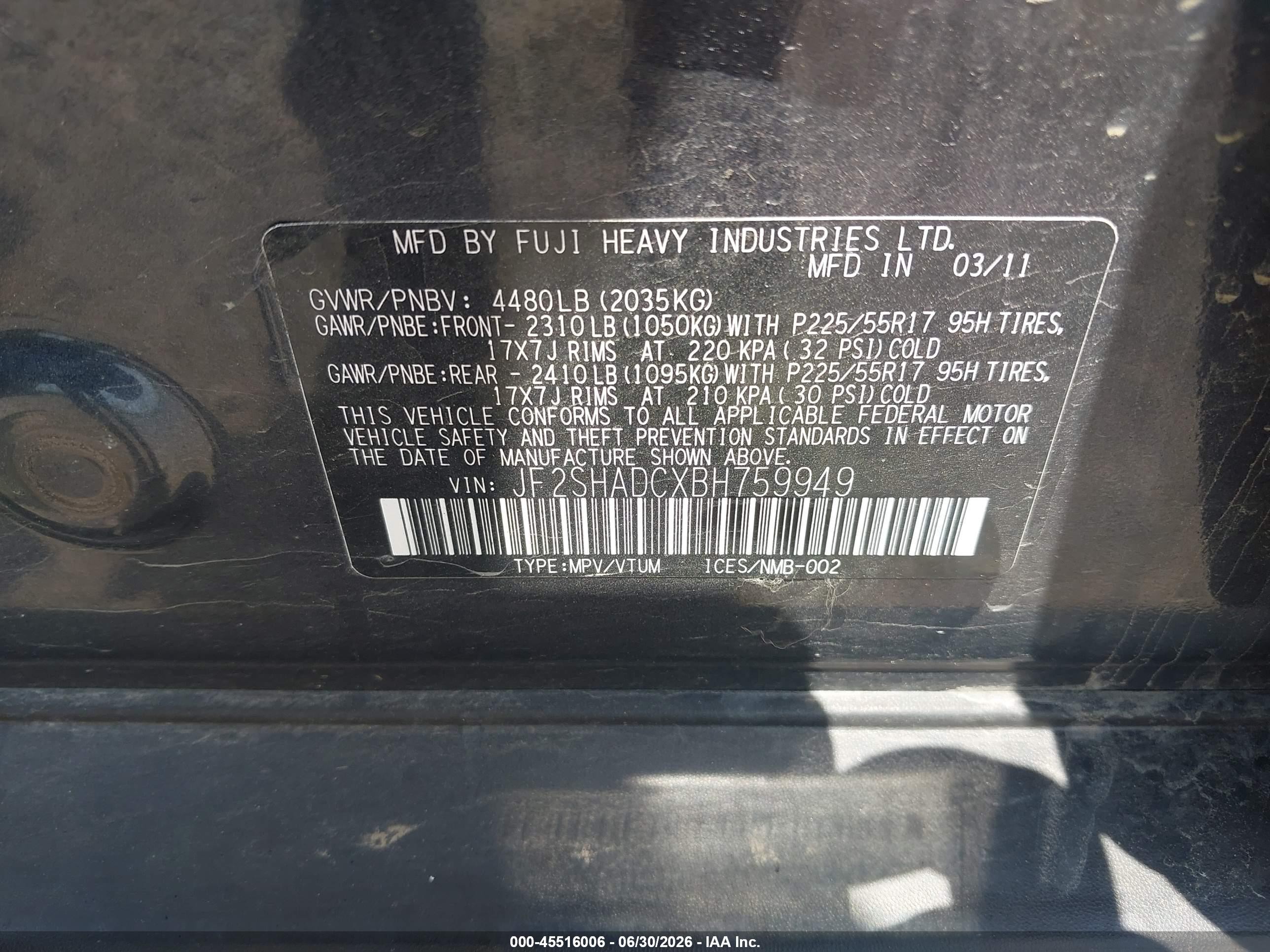 2011 Subaru Forester 2.5x Premium Black vin: JF2SHADCXBH759949