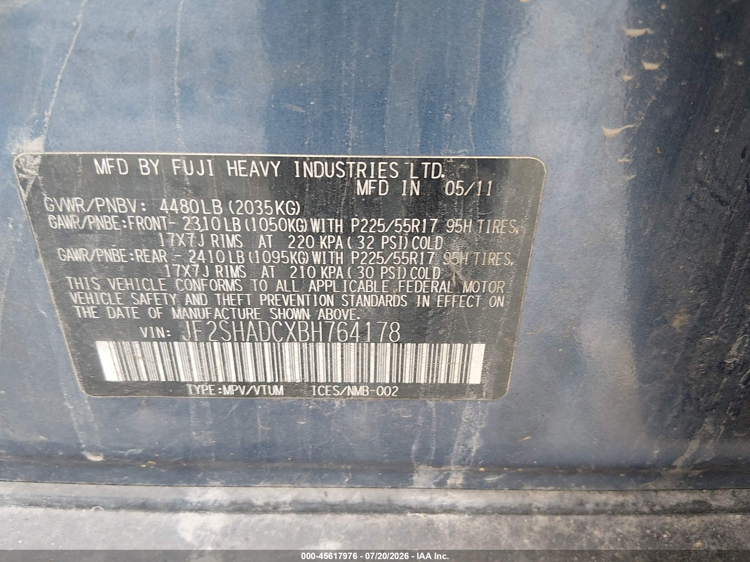 2011 Subaru Forester 2.5x Premium Blue vin: JF2SHADCXBH764178