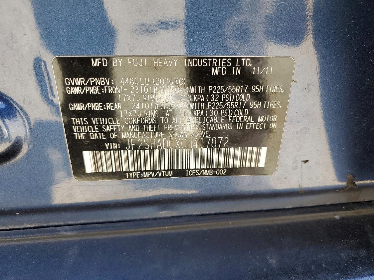 2012 Subaru Forester 2.5x Premium Синий vin: JF2SHADCXCH417872