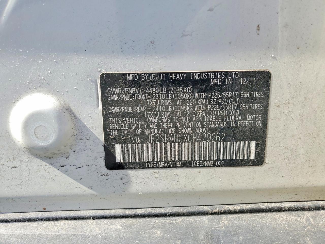 2012 Subaru Forester 2.5x Premium White vin: JF2SHADCXCH429262