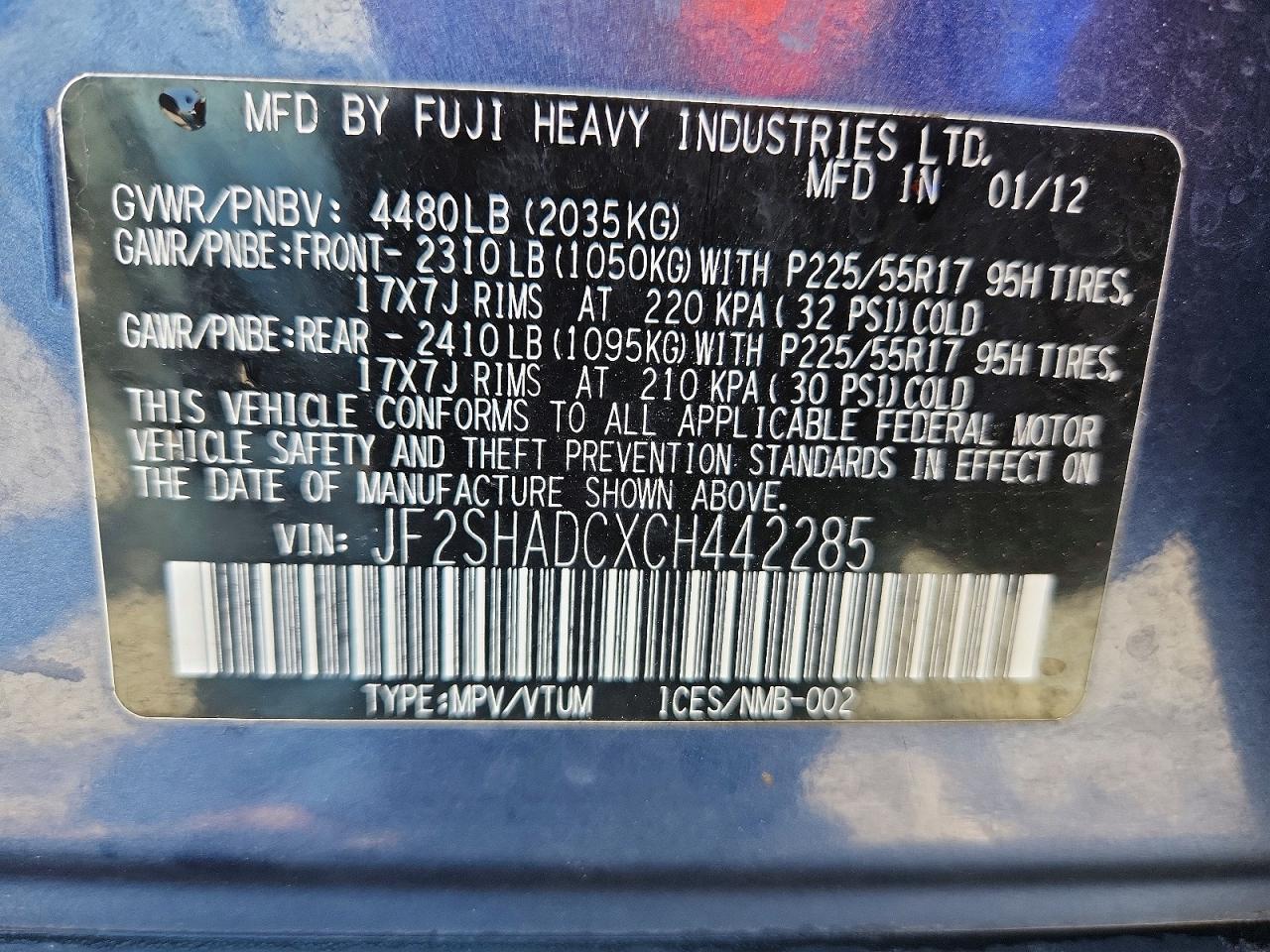 2012 Subaru Forester 2.5x Premium Blue vin: JF2SHADCXCH442285