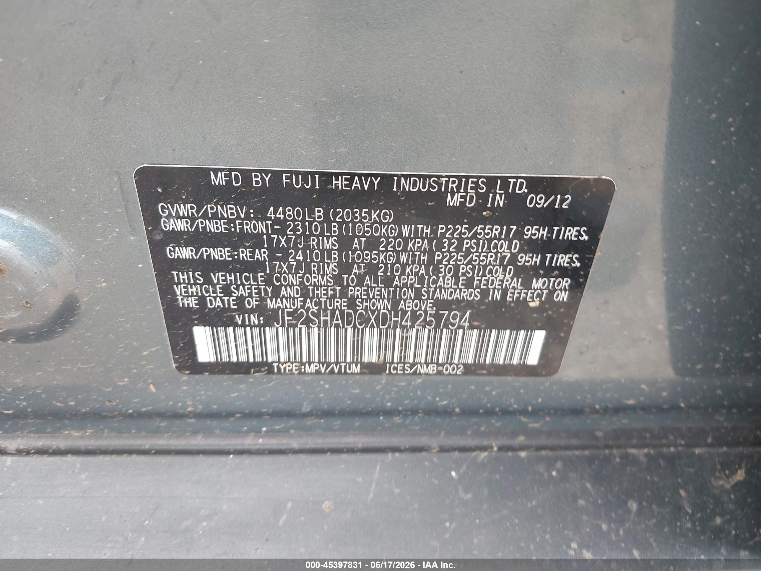 2013 Subaru Forester 2.5x Premium Blue vin: JF2SHADCXDH425794