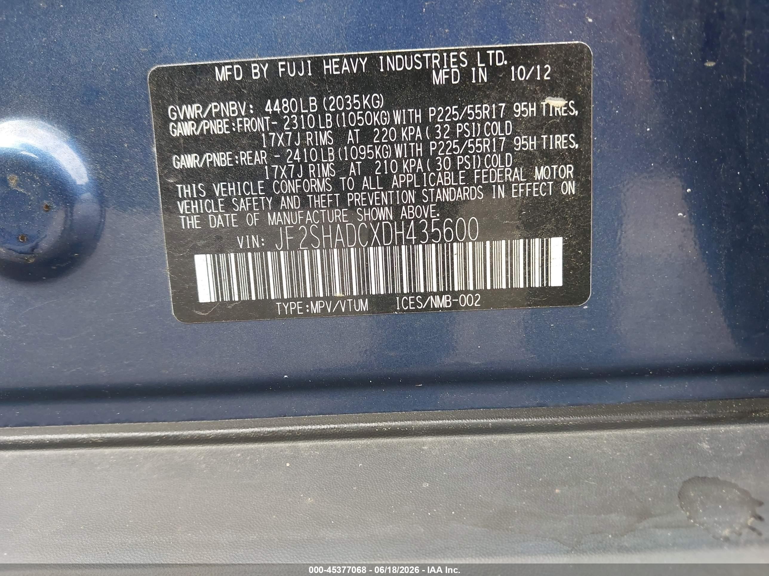 2013 Subaru Forester 2.5x Premium Blue vin: JF2SHADCXDH435600