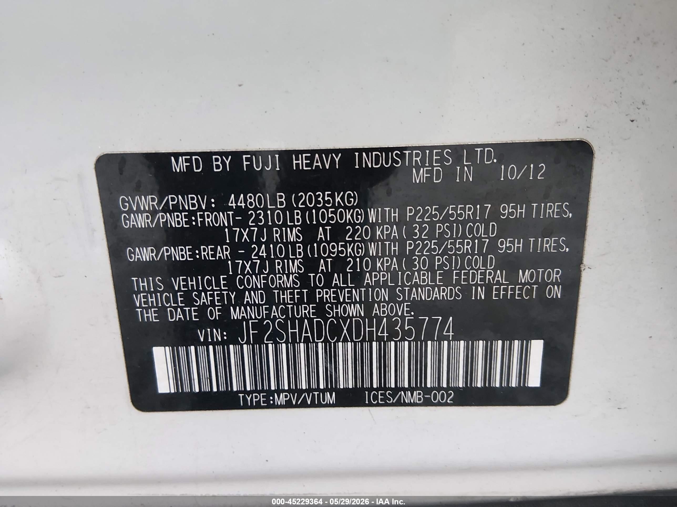 2013 Subaru Forester 2.5x Premium Белый vin: JF2SHADCXDH435774