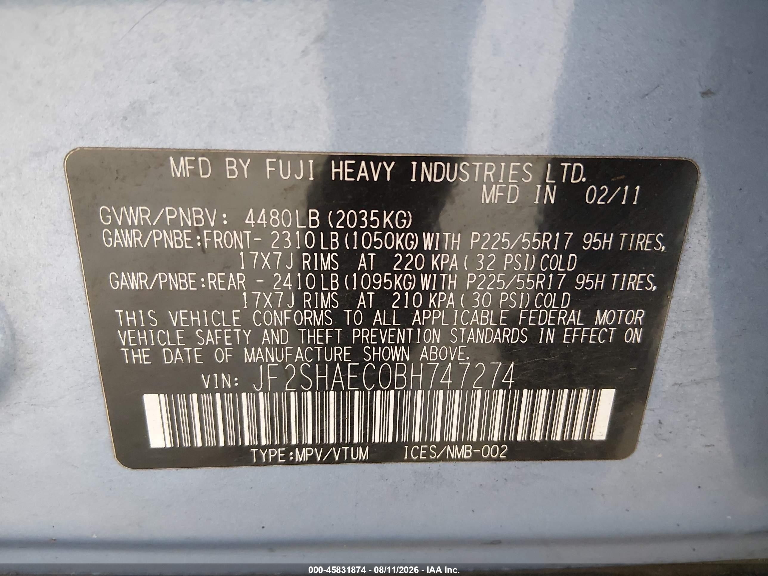 2011 Subaru Forester 2.5x Limited Black vin: JF2SHAEC0BH747274
