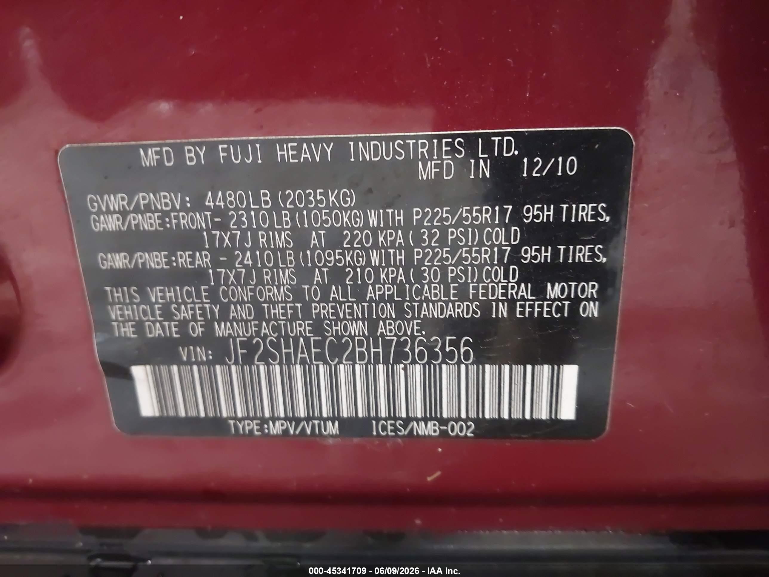 2011 Subaru Forester 2.5x Limited Red vin: JF2SHAEC2BH736356