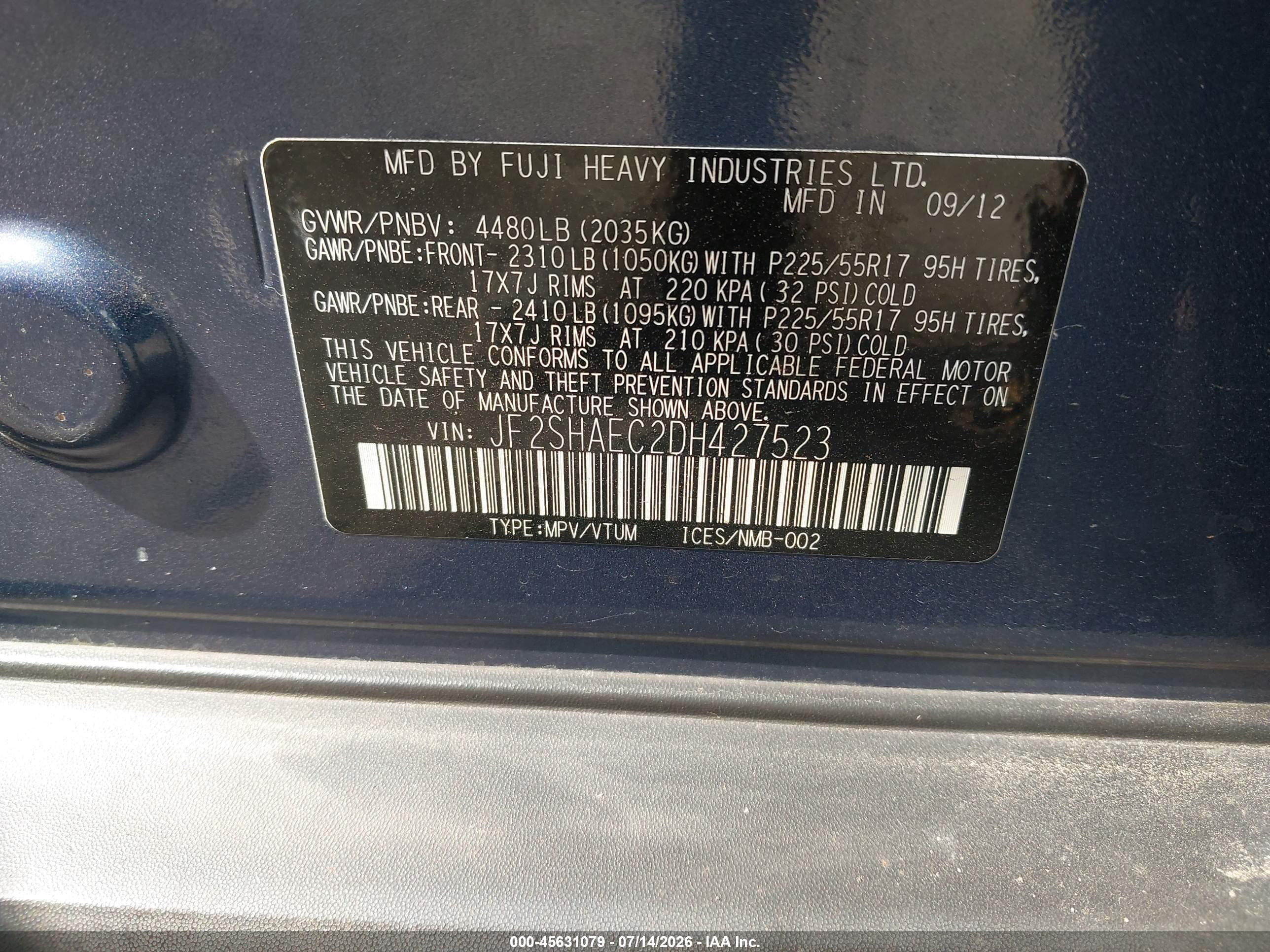 2013 Subaru Forester 2.5x Limited Синий vin: JF2SHAEC2DH427523