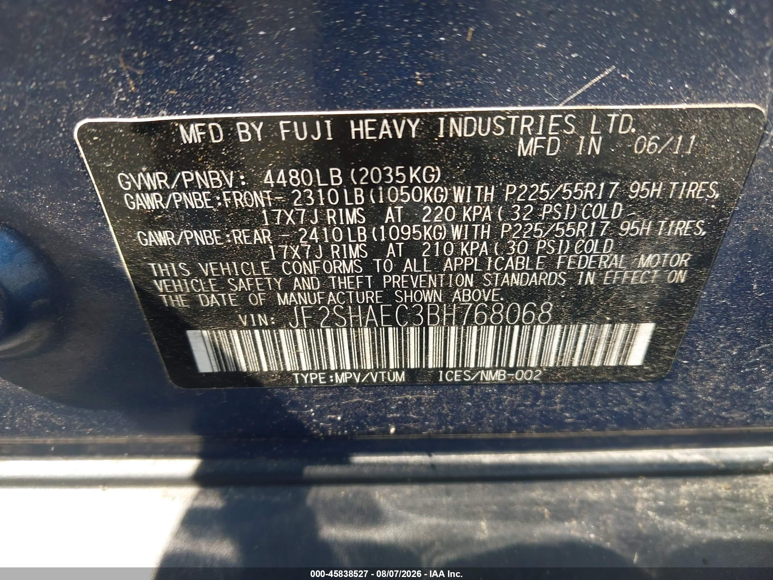 2011 Subaru Forester 2.5x Limited Blue vin: JF2SHAEC3BH768068