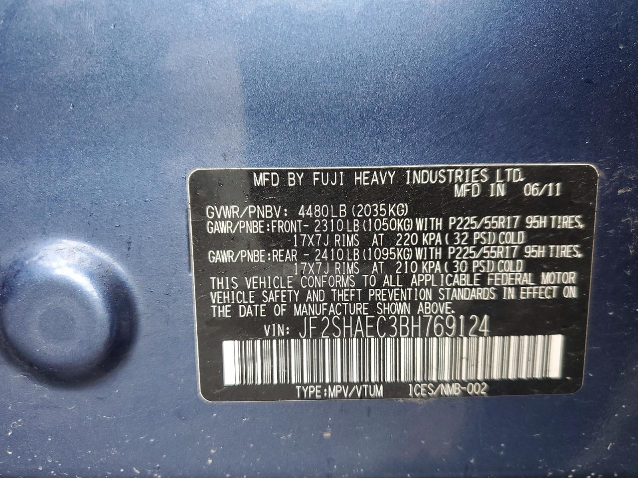 2011 Subaru Forester Limited Синий vin: JF2SHAEC3BH769124