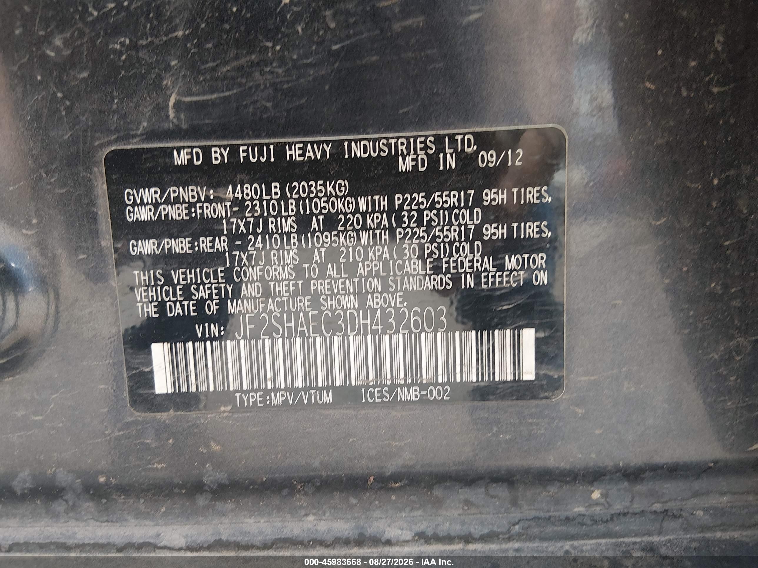 2013 Subaru Forester 2.5x Limited Black vin: JF2SHAEC3DH432603