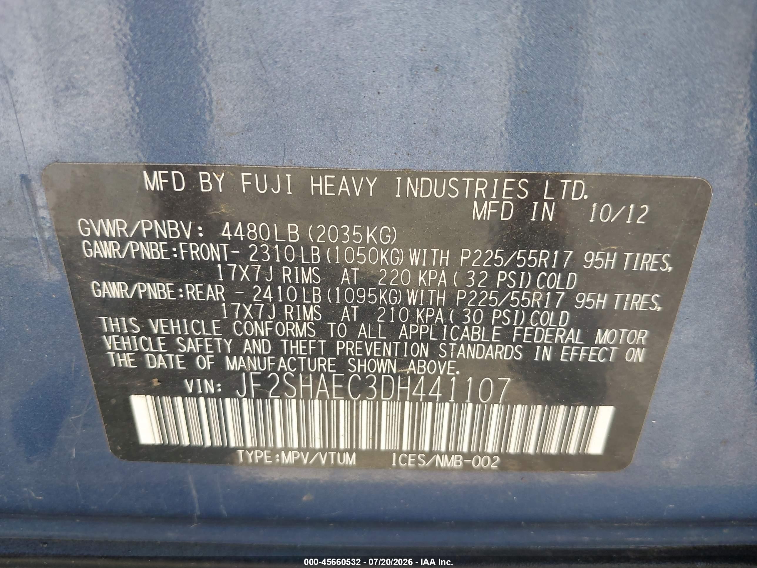 2013 Subaru Forester 2.5x Limited Blue vin: JF2SHAEC3DH441107