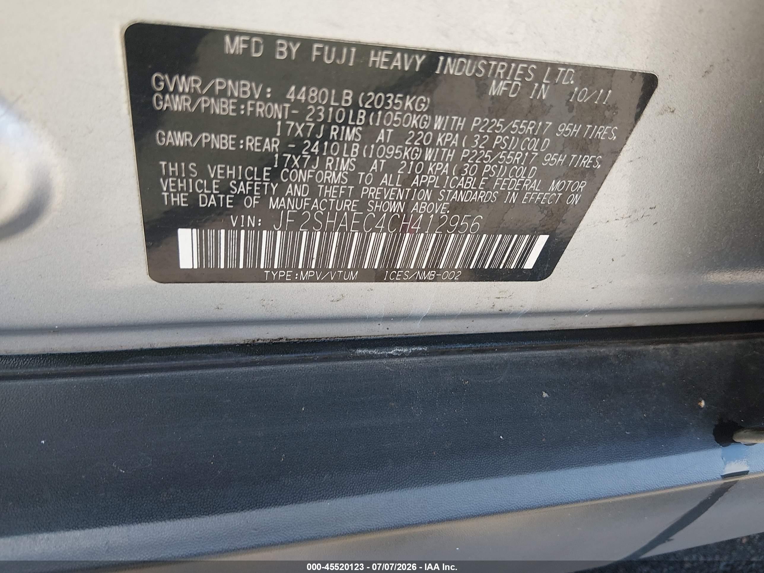 2012 Subaru Forester 2.5x Limited Silver vin: JF2SHAEC4CH412956