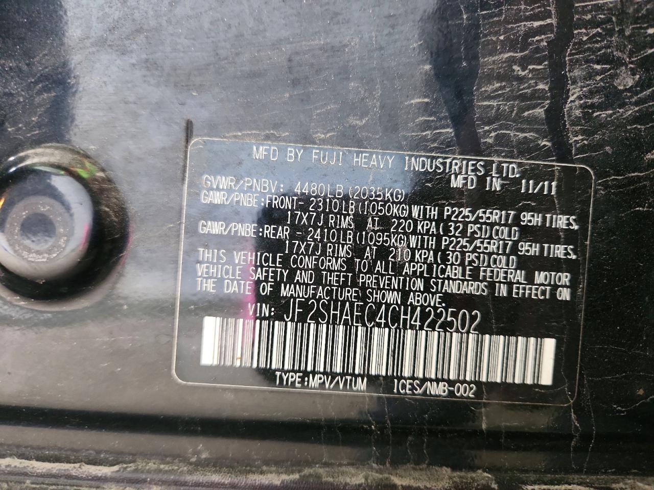 2012 Subaru Forester Limited Black vin: JF2SHAEC4CH422502