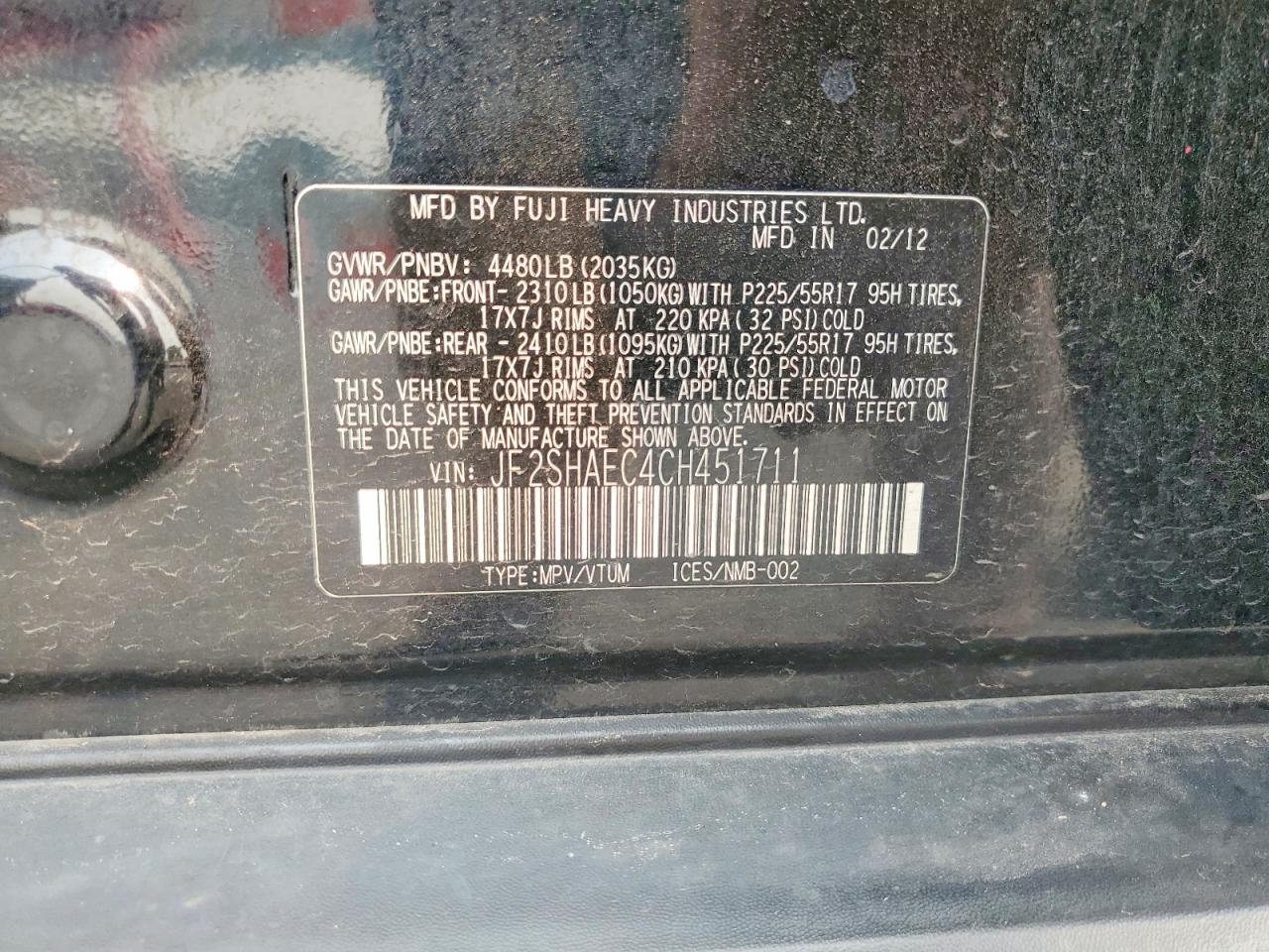 2012 Subaru Forester Limited Black vin: JF2SHAEC4CH451711