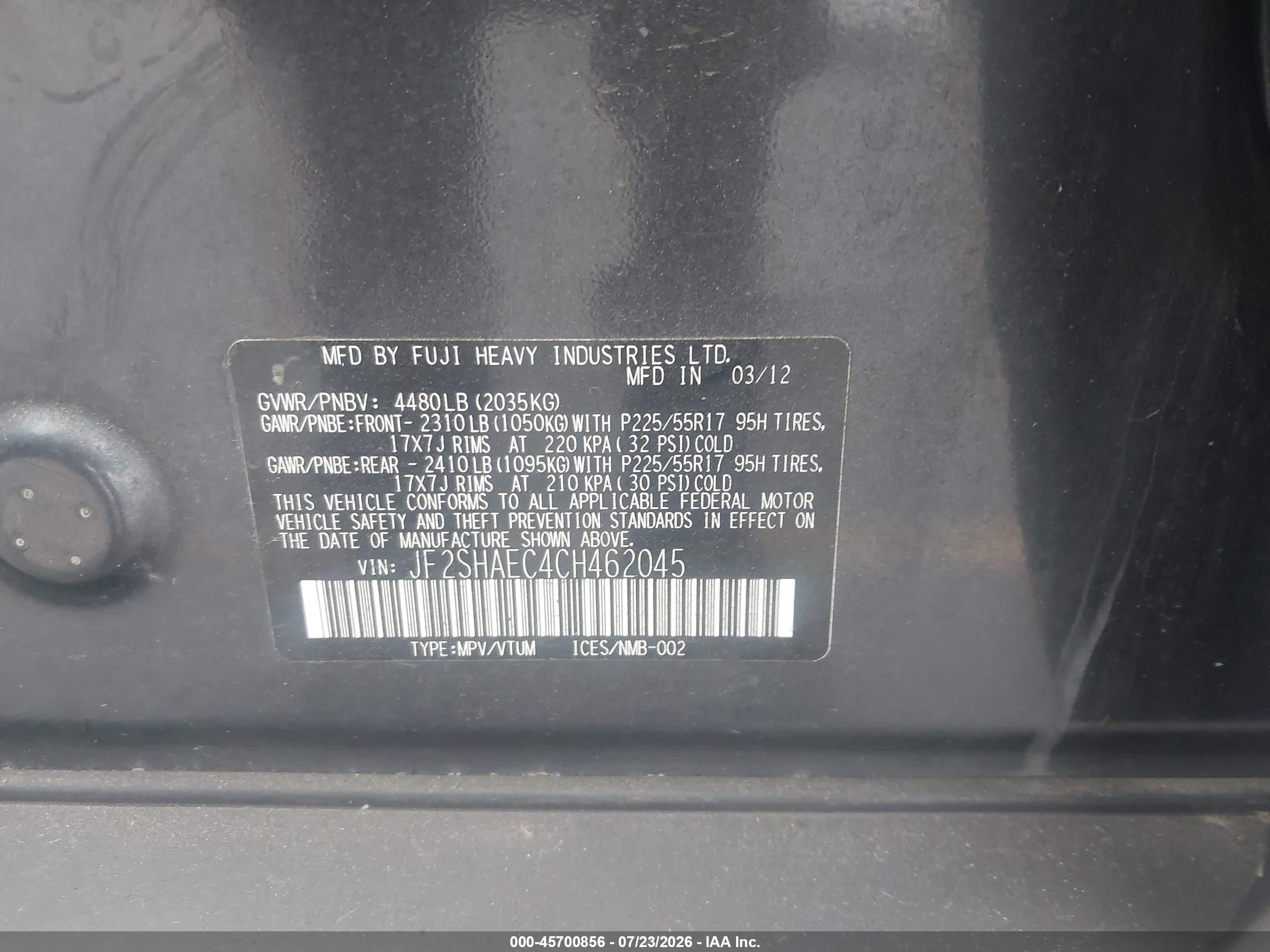 2012 Subaru Forester 2.5x Limited Black vin: JF2SHAEC4CH462045