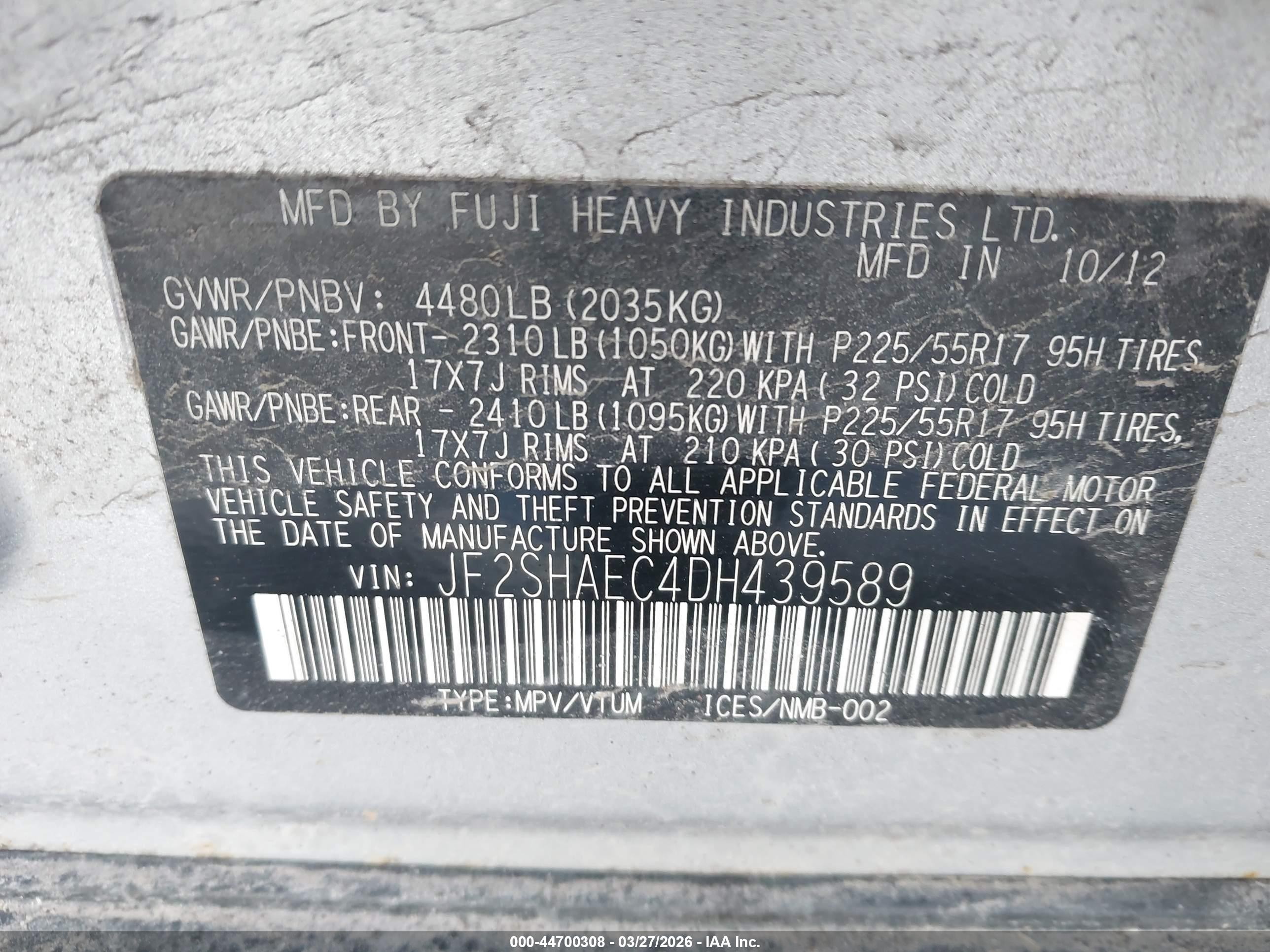 2013 Subaru Forester 2.5x Limited Silver vin: JF2SHAEC4DH439589