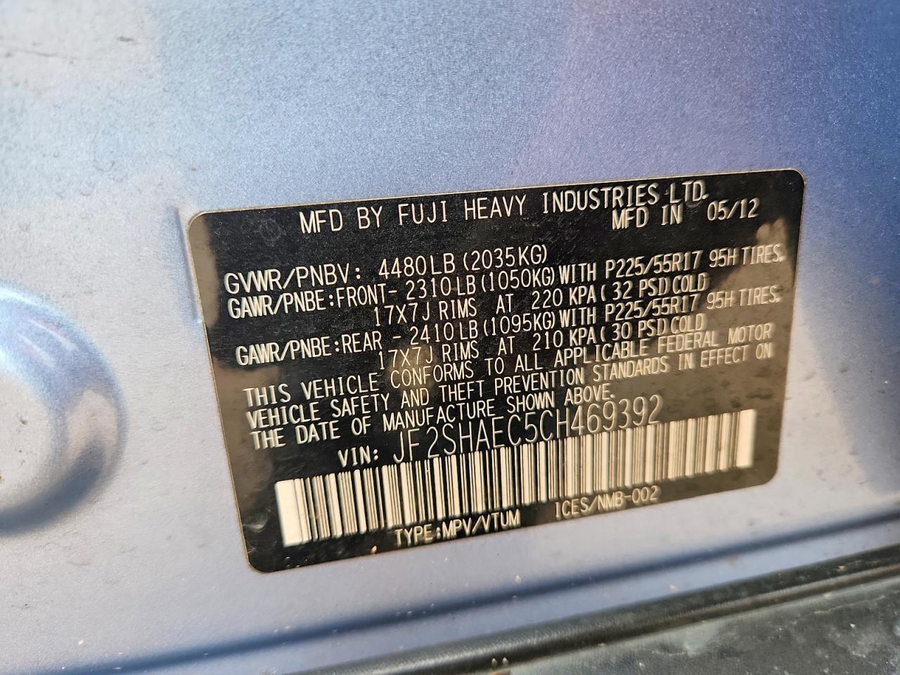 2012 Subaru Forester Limited Blue vin: JF2SHAEC5CH469392