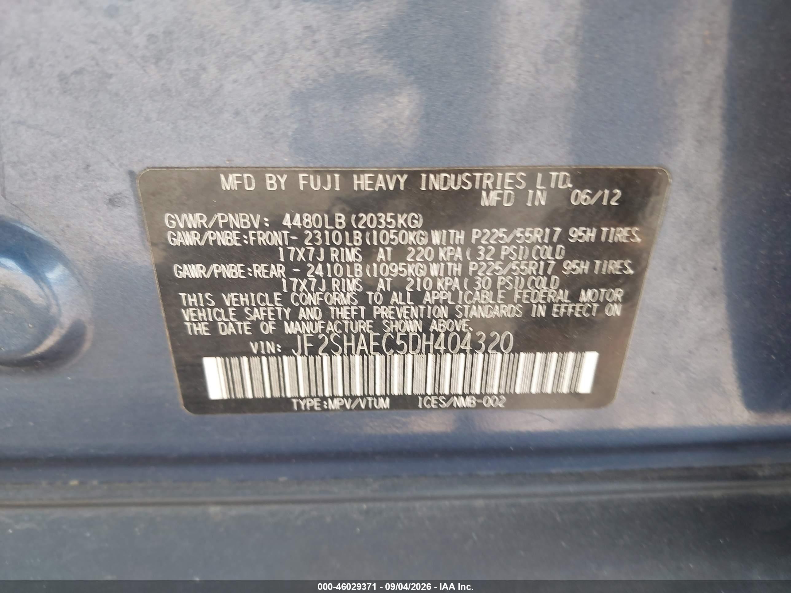 2013 Subaru Forester 2.5x Limited Синий vin: JF2SHAEC5DH404320