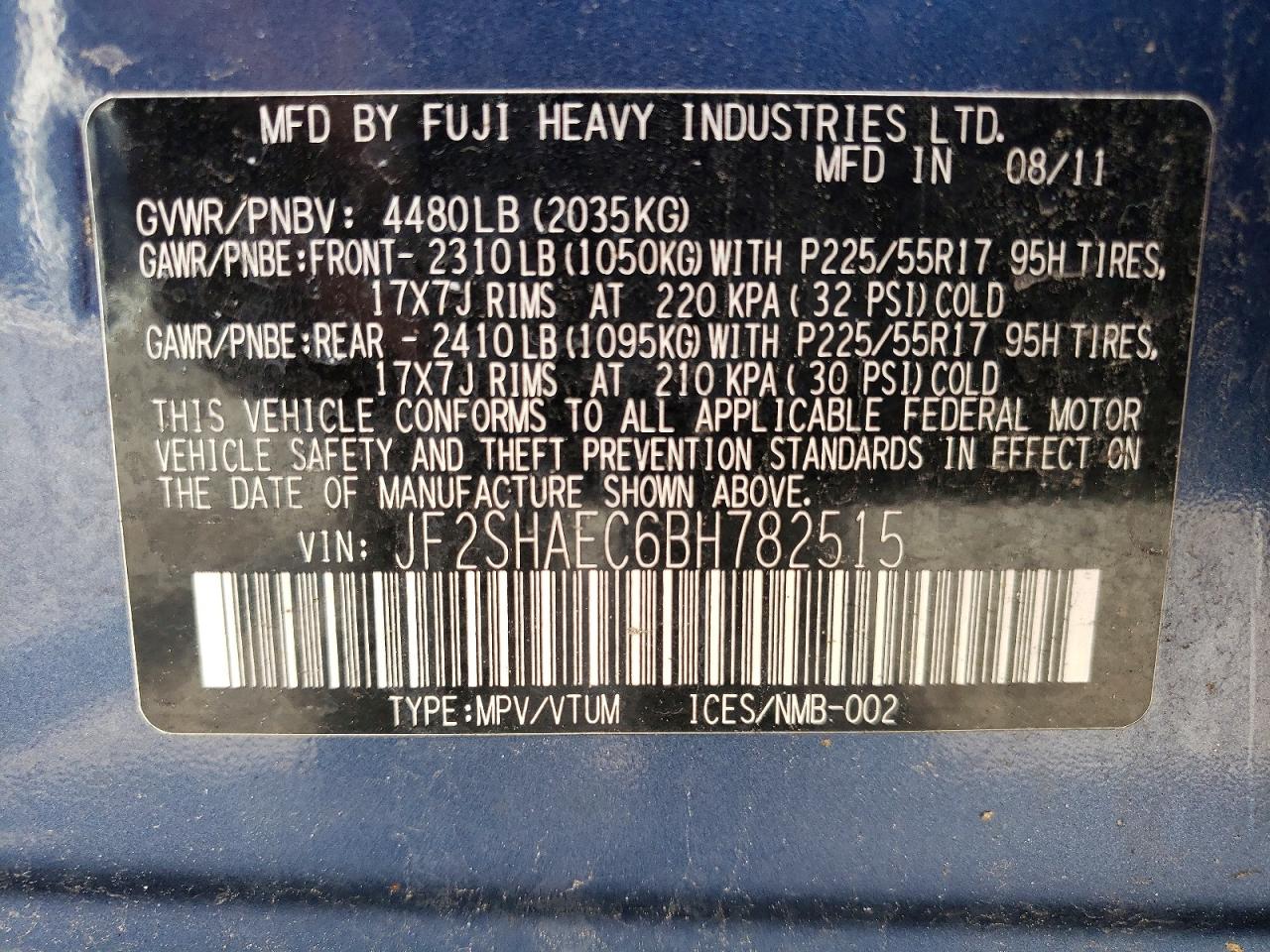 2011 Subaru Forester Limited Blue vin: JF2SHAEC6BH782515