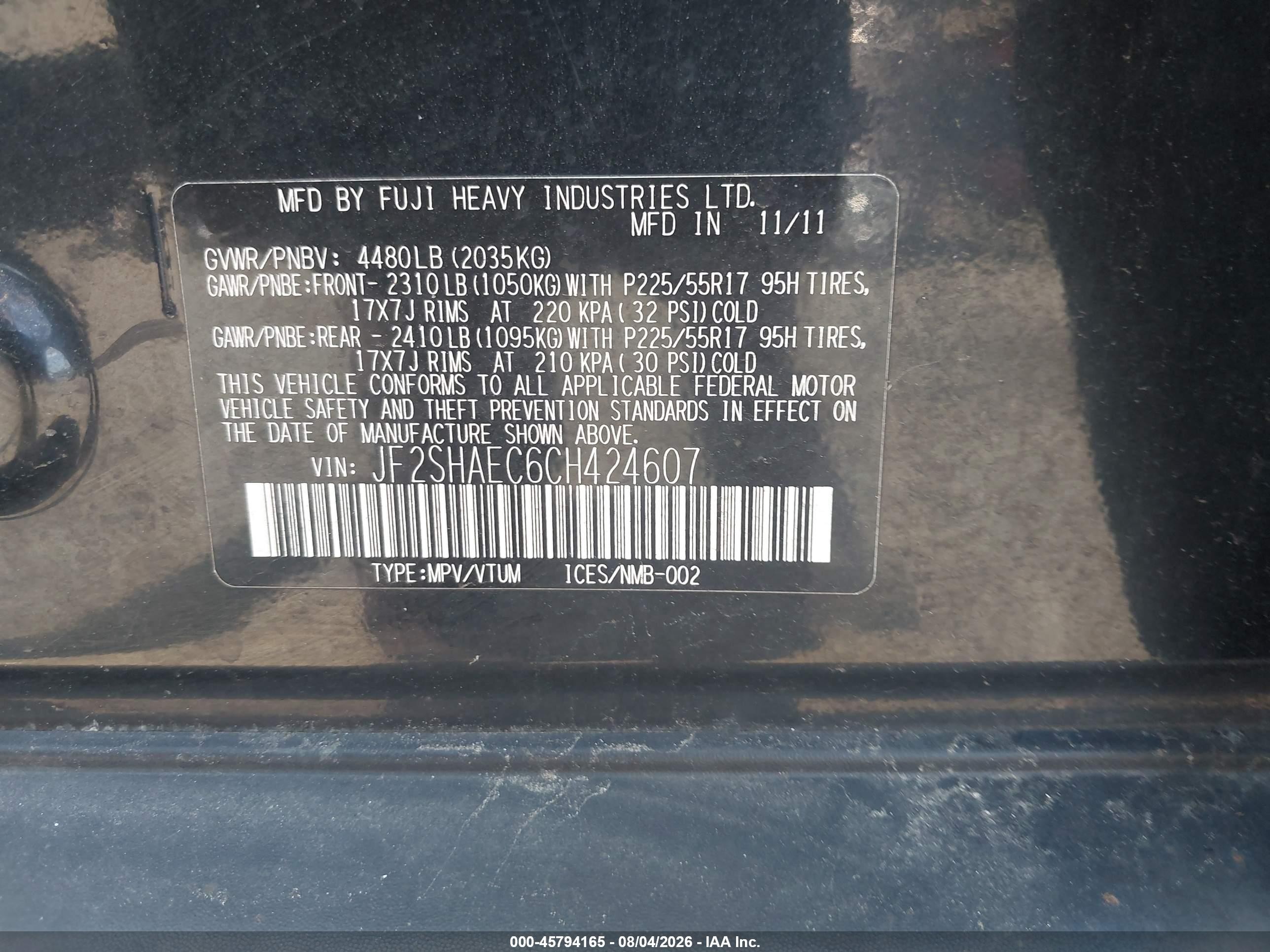 2012 Subaru Forester 2.5x Limited Black vin: JF2SHAEC6CH424607